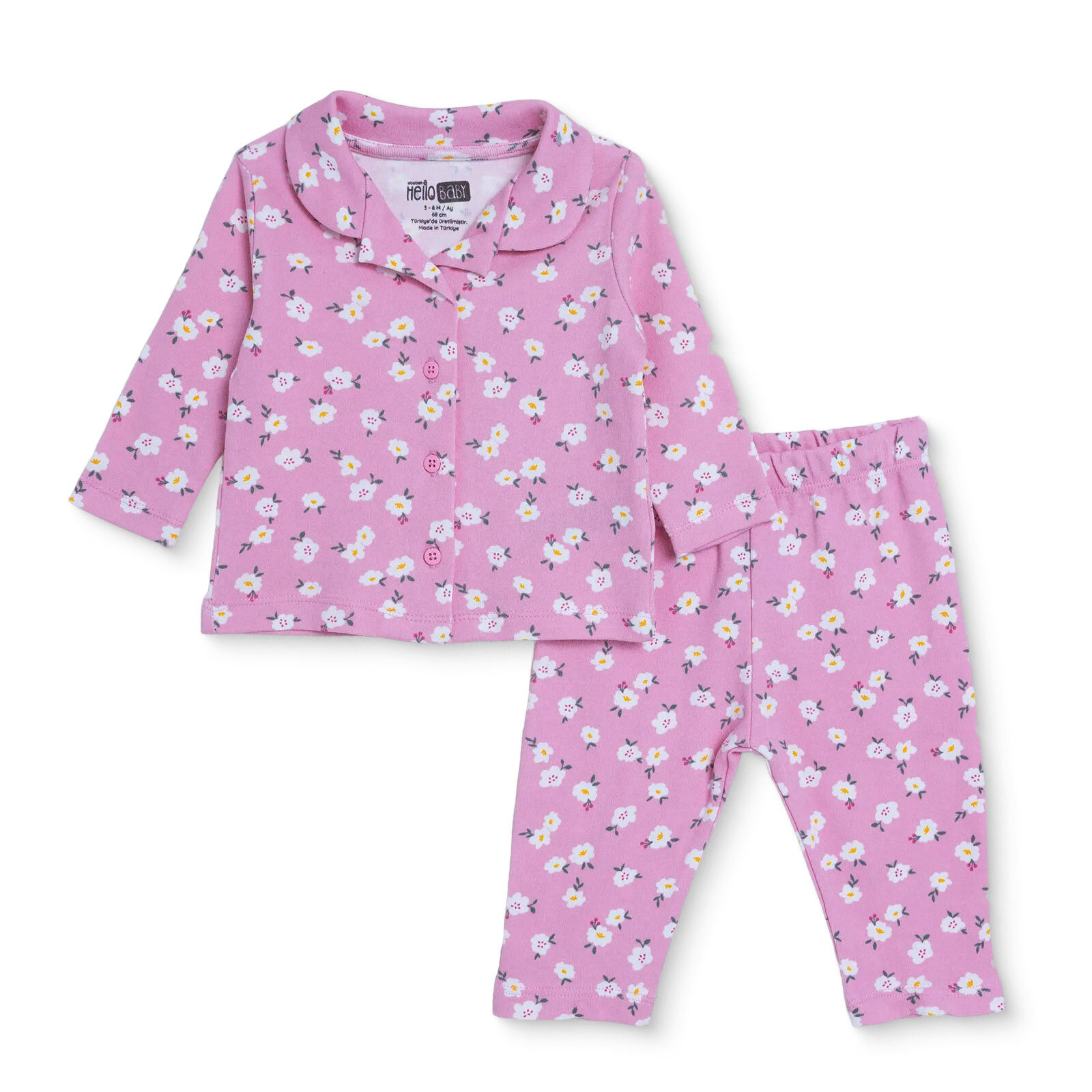 Kız Bebek Uzun Kol Pijama Takımı İnterlok Gömlek Yaka Reçme Paça Kız Bebek Uzun Kol Pijama Takımı İnterlok Gömlek Yaka Reçme Paça