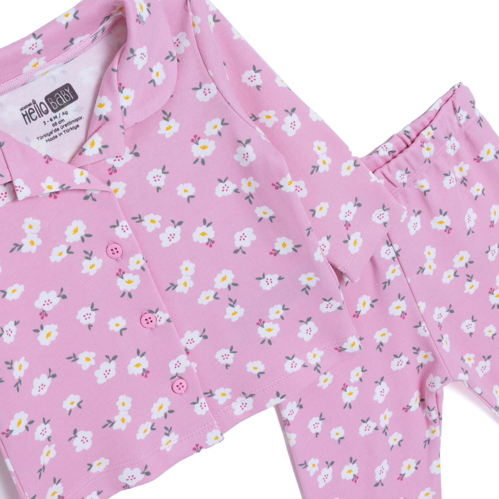 Kız Bebek Uzun Kol Pijama Takımı İnterlok Gömlek Yaka Reçme Paça Kız Bebek Uzun Kol Pijama Takımı İnterlok Gömlek Yaka Reçme Paça