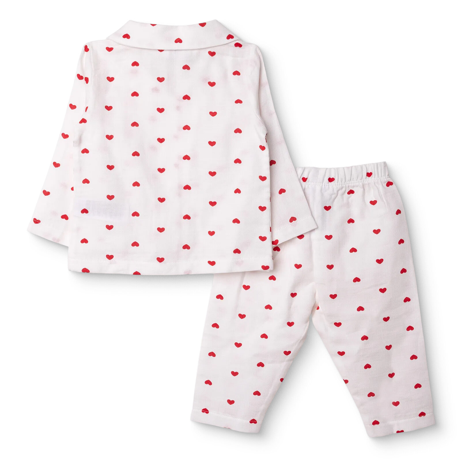 Kız Bebek Uzun Kol Pijama Takımı Müslin Bebe Yaka Uzun Kol Reçme Paça