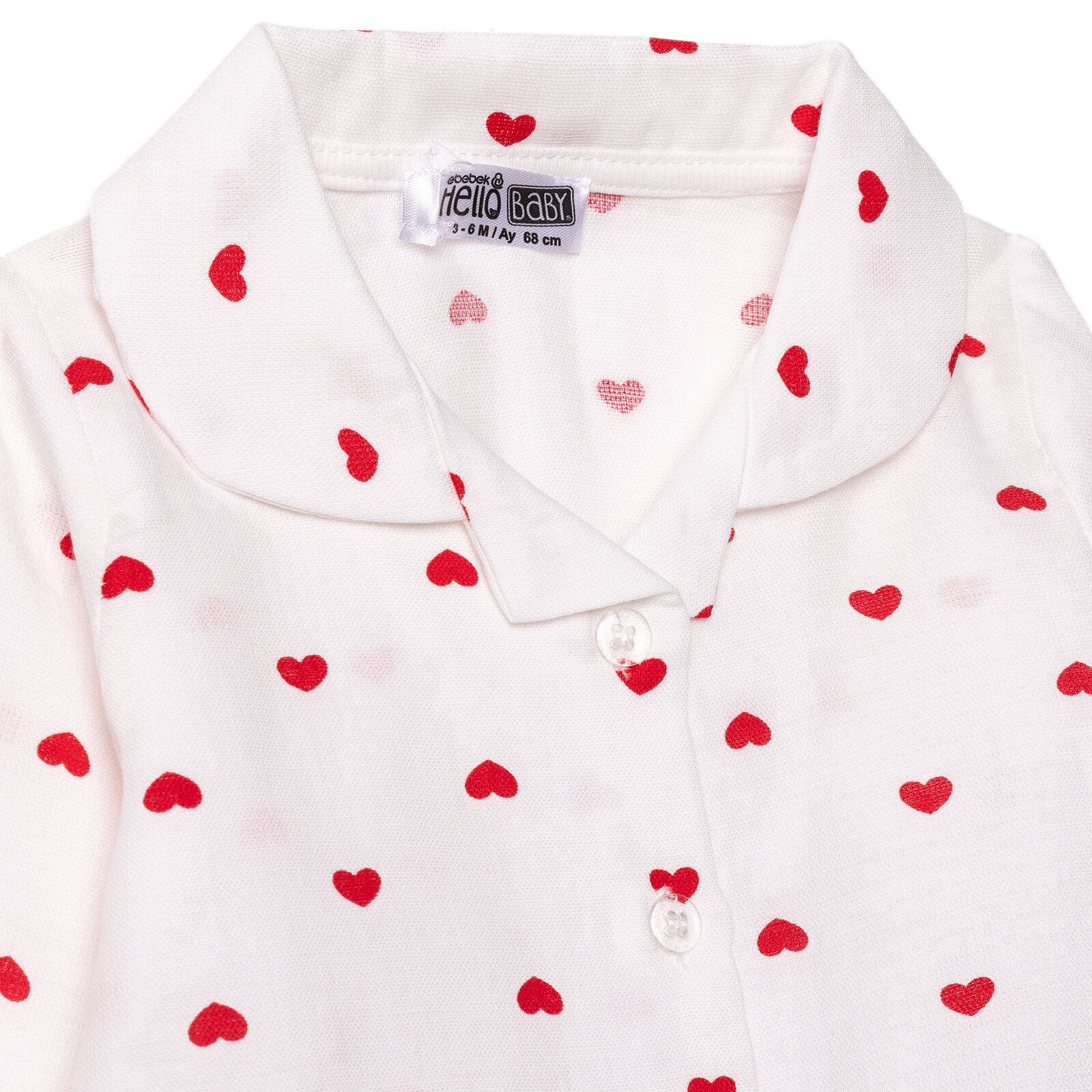 Kız Bebek Uzun Kol Pijama Takımı Müslin Bebe Yaka Uzun Kol Reçme Paça