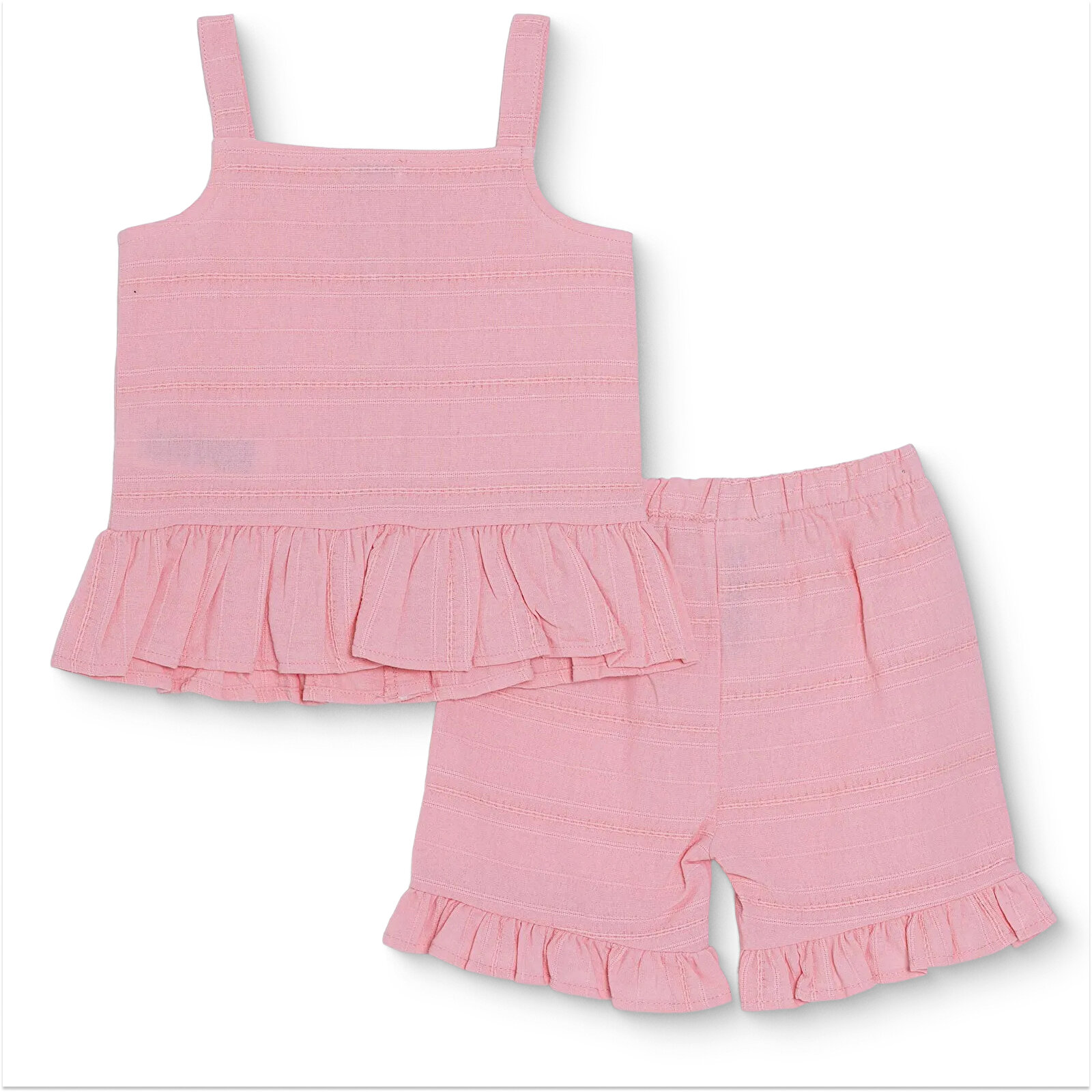 Kız Bebek Vintage Girl Bluz-Şort Modelli Yaka İp Askılı Reçme Paça