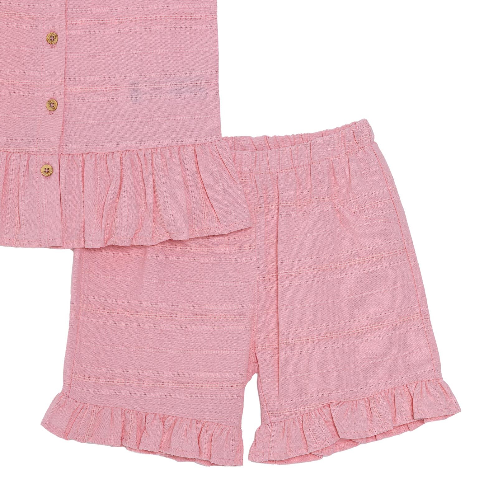 Kız Bebek Vintage Girl Bluz-Şort Modelli Yaka İp Askılı Reçme Paça