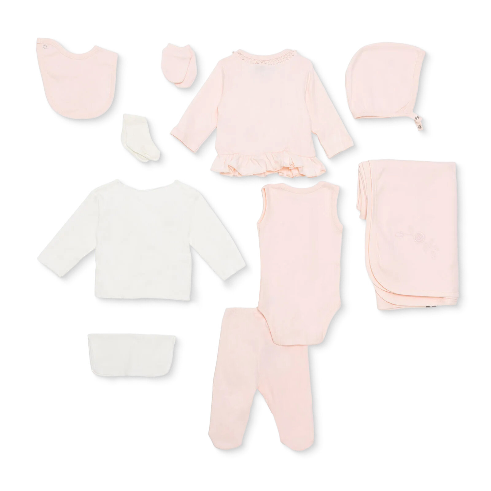Kız Bebek Yenidoğan 10lu Hastane Çıkışı İnterlok V Yaka Uzun Kol Patikli Paça