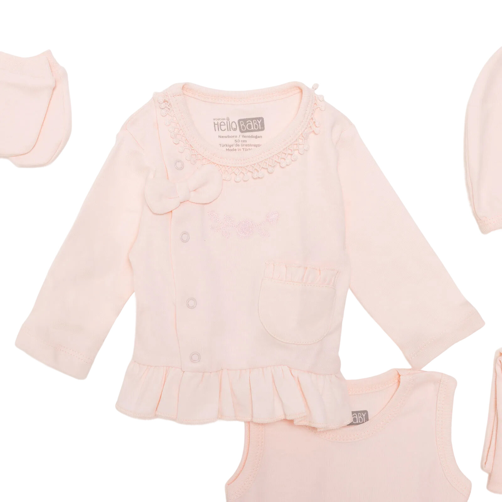 Kız Bebek Yenidoğan 10lu Hastane Çıkışı İnterlok V Yaka Uzun Kol Patikli Paça