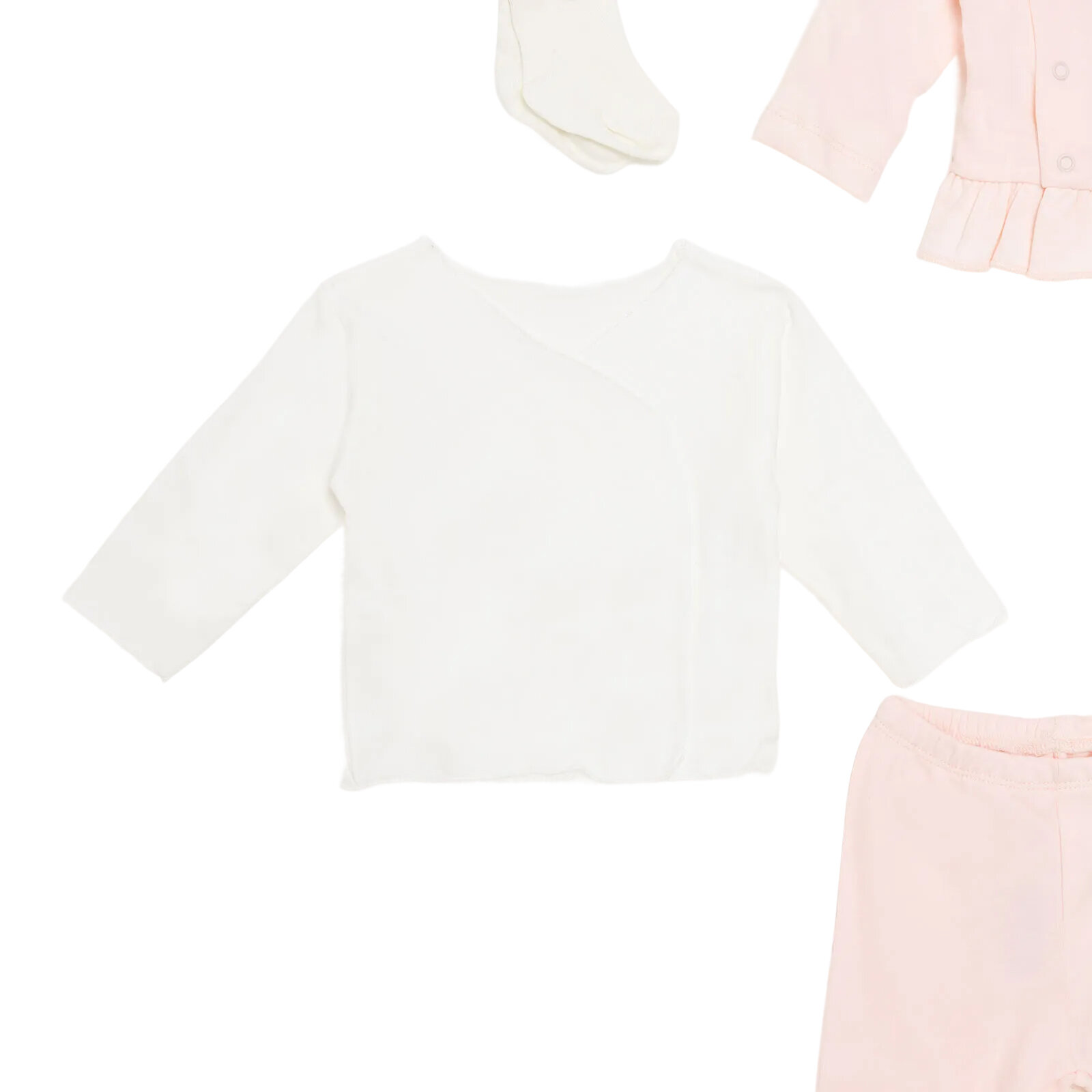 Kız Bebek Yenidoğan 10lu Hastane Çıkışı İnterlok V Yaka Uzun Kol Patikli Paça