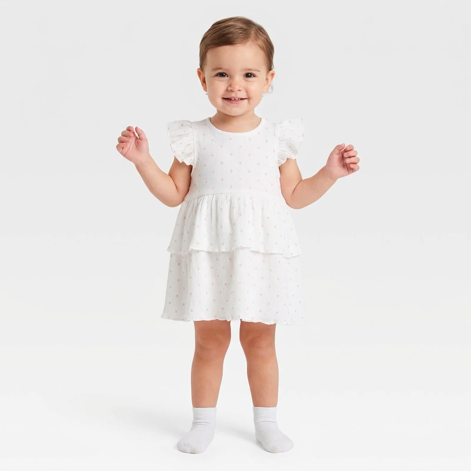 Kız Bebek Yenidoğan Elbise Body Bisiklet Yaka Kısa Kol