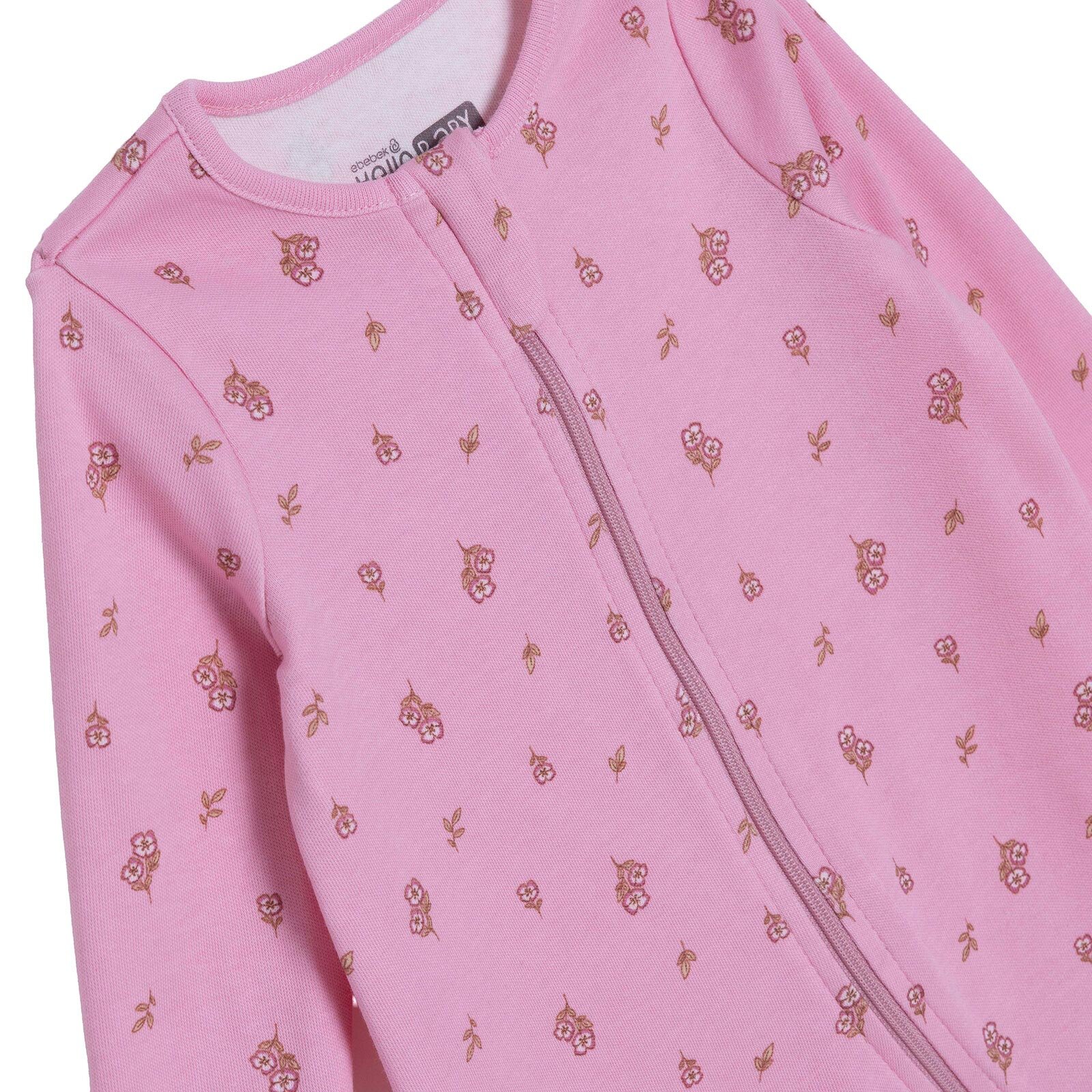 Kız Bebek Yenidoğan Floral Patikli Tulum Bisiklet Yaka Uzun Kol Patikli Paça