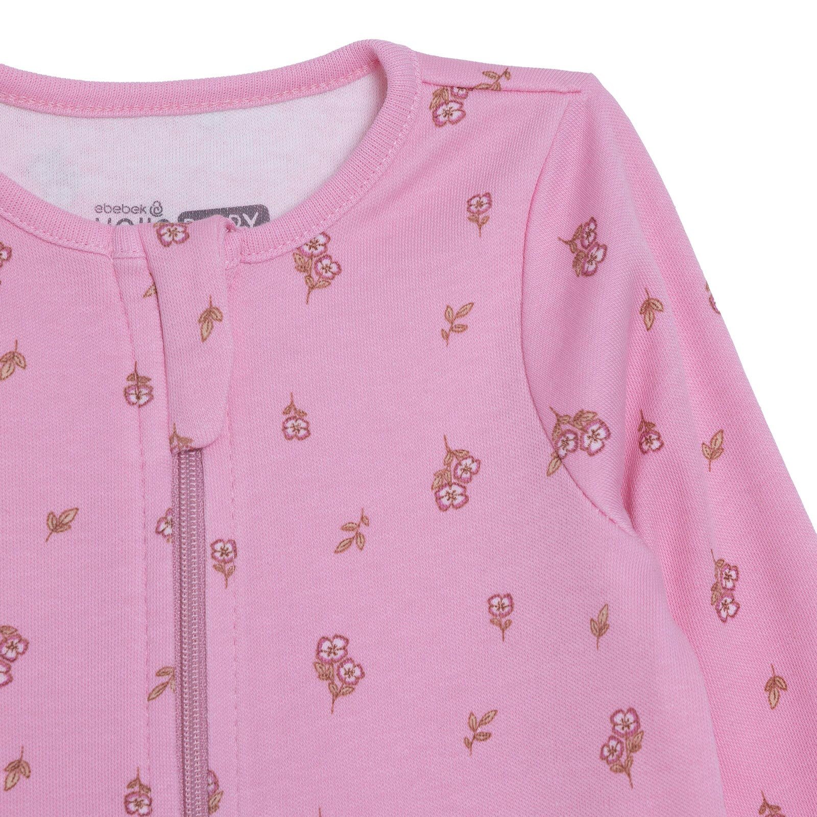 Kız Bebek Yenidoğan Floral Patikli Tulum Bisiklet Yaka Uzun Kol Patikli Paça