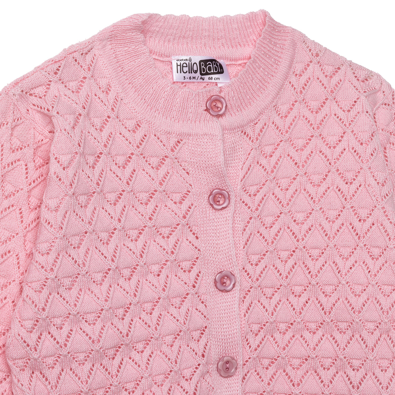 Kız Bebek Yenidoğan Floral Triko Hırka Bisiklet Yaka Uzun Kol