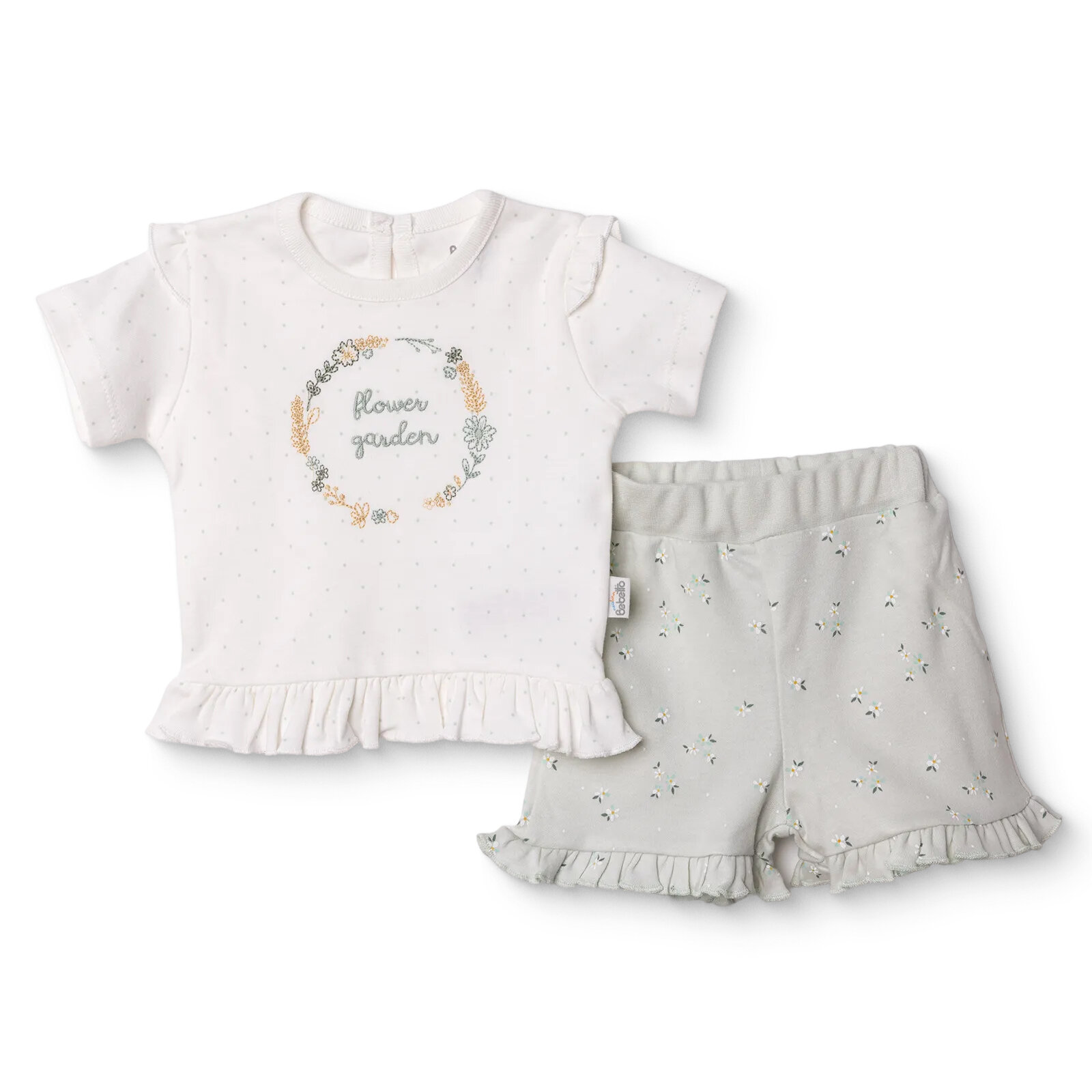 Kız Bebek Yenidoğan Flower Garden Tshirt-Şort İnterlok Bisiklet Yaka Kısa Kol Desenli Paça