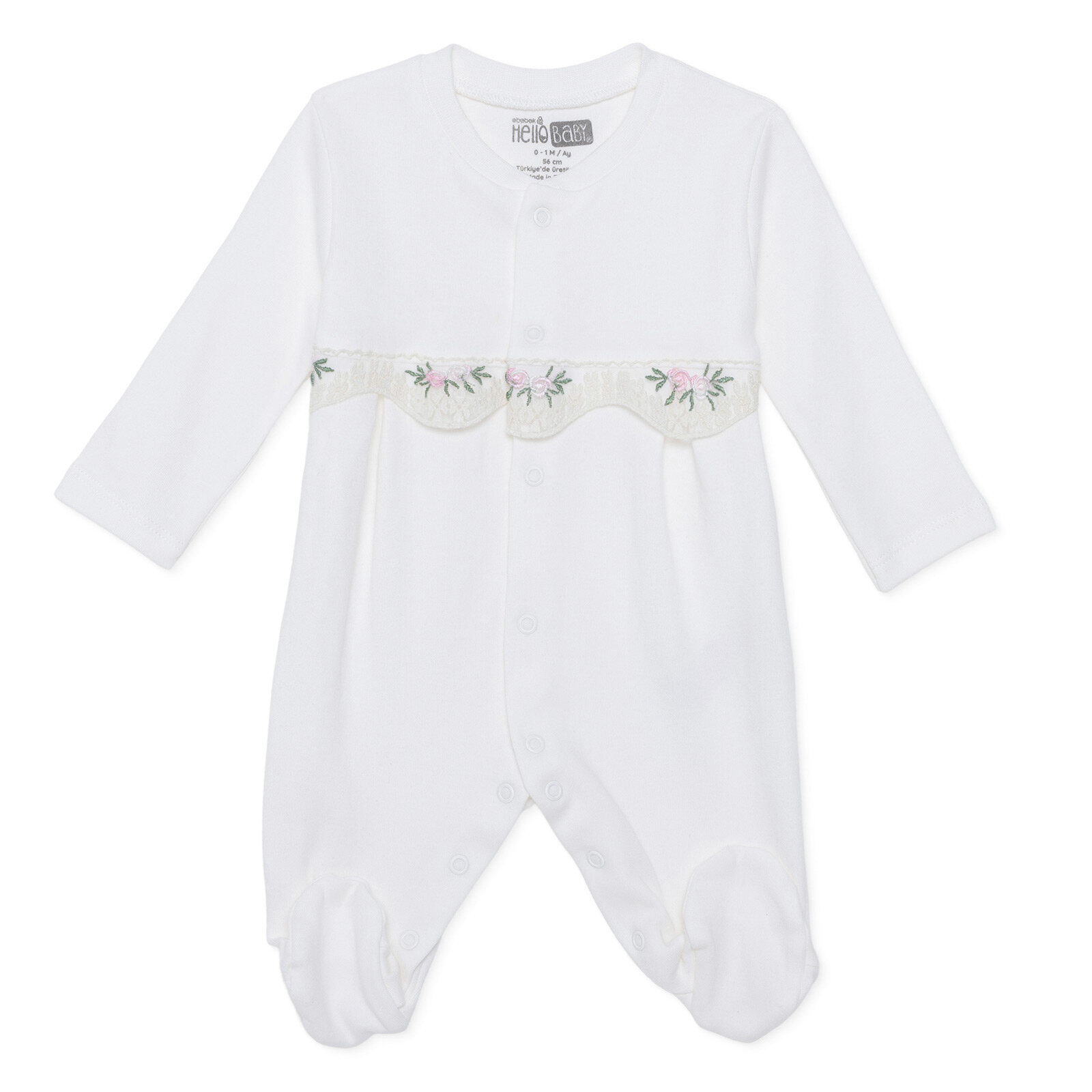 Kız Bebek Yenidoğan Patikli Tulum Bisiklet Yaka Uzun Kol Patikli Paça