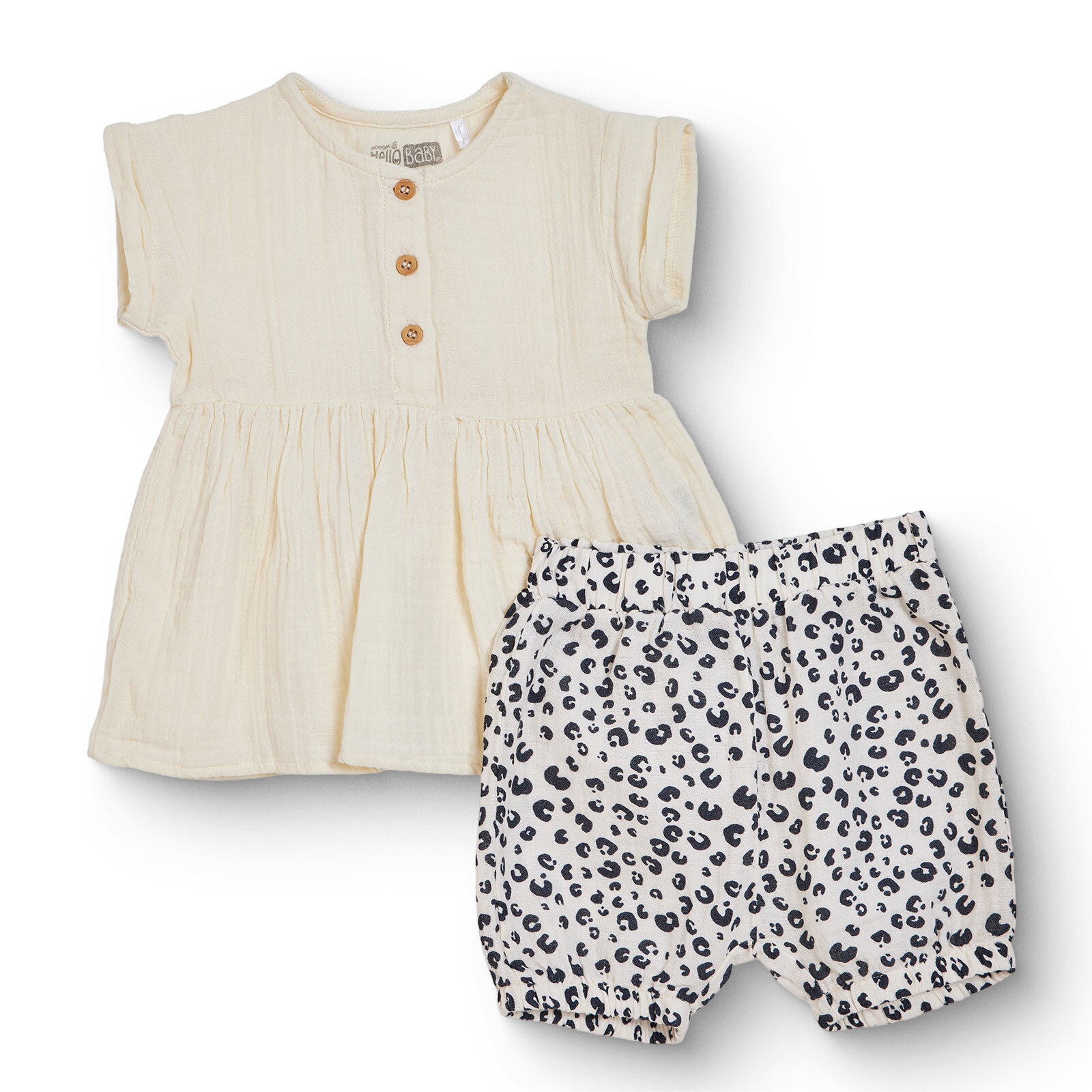 Kız Bebek Yenidoğan Tshirt-Şort Bisiklet Yaka Kısa Kol Reçme Paça