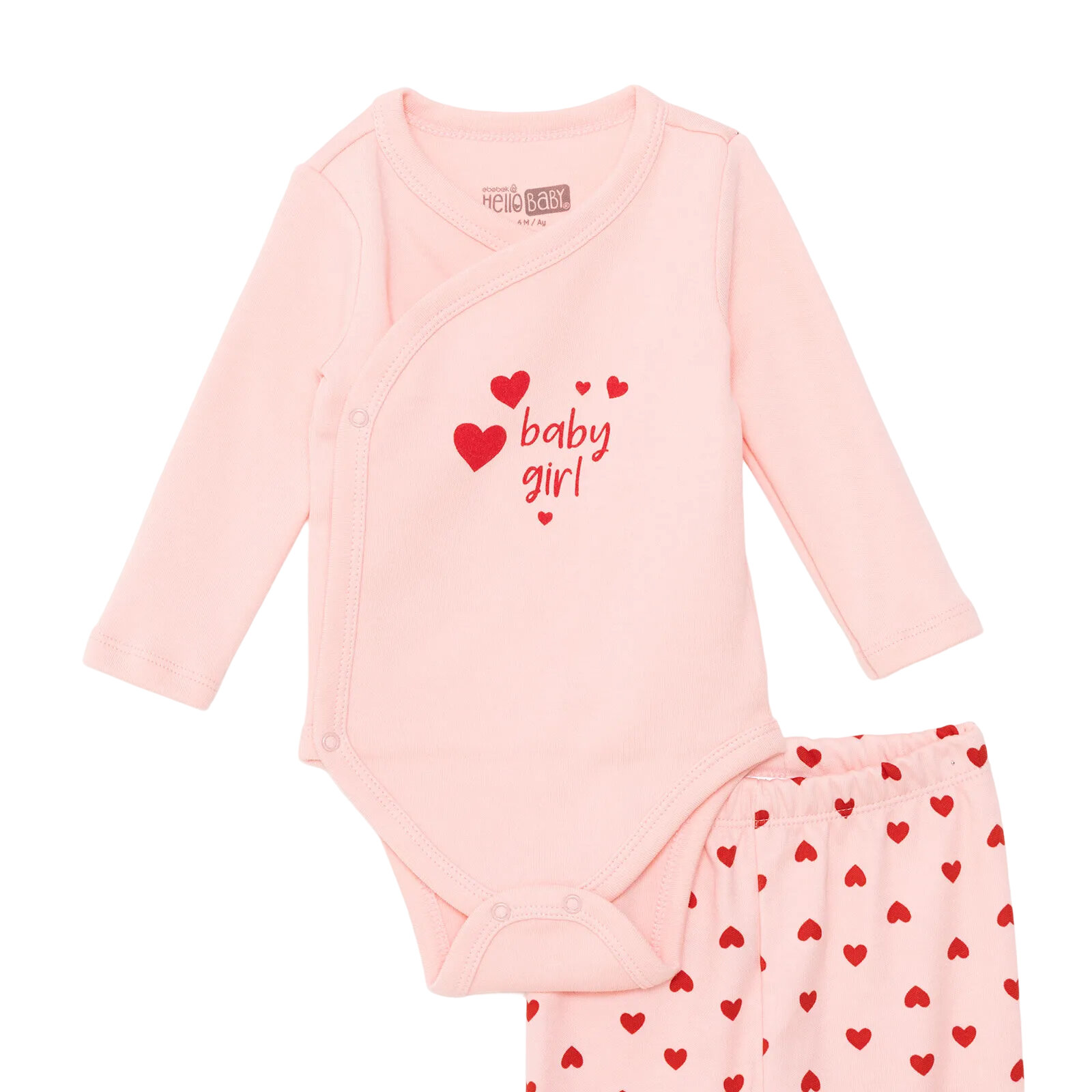 Kız Bebek Yenidoğan Zıbın Body-Patikli Alt İnterlok Bisiklet Yaka Uzun Kol Patikli Paça