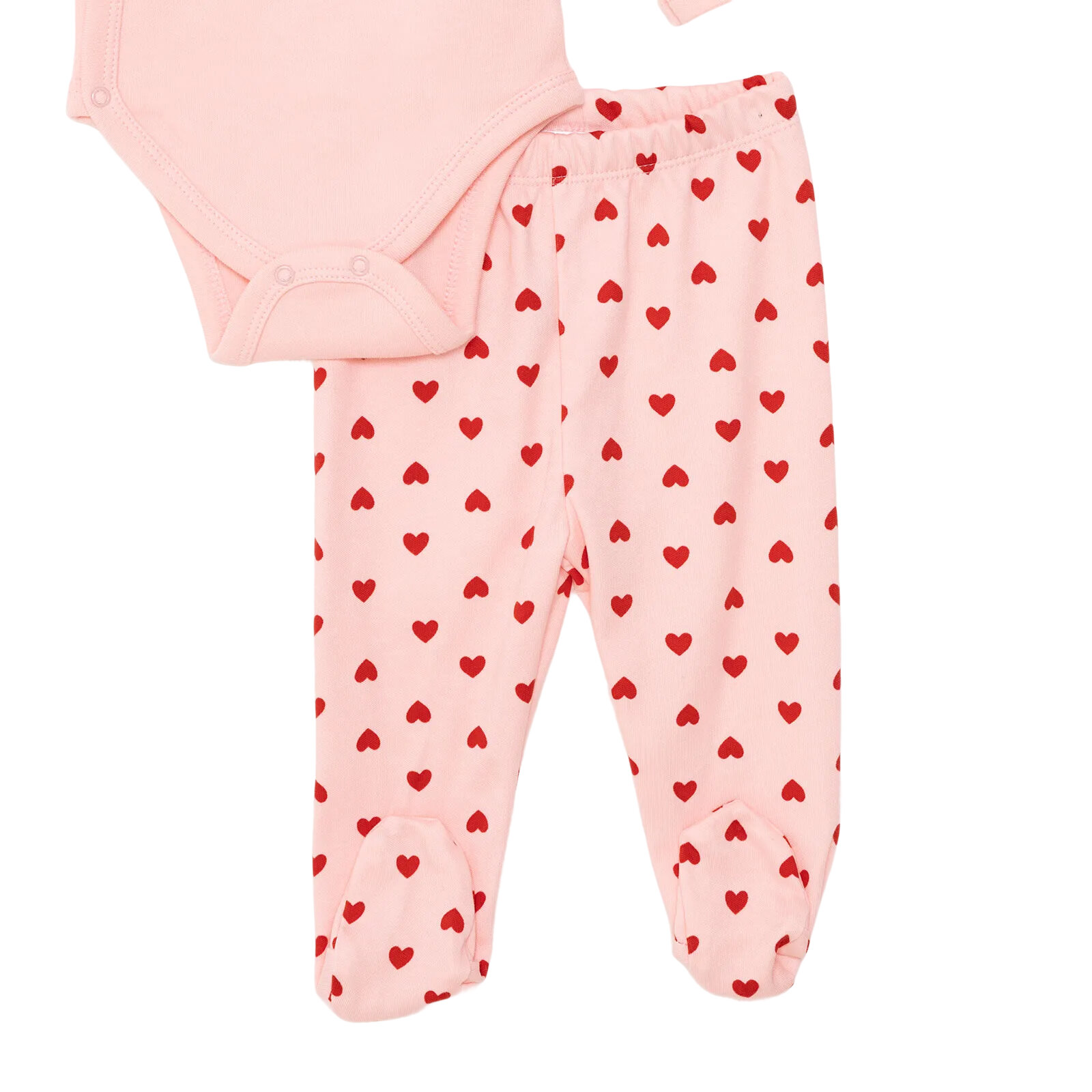 Kız Bebek Yenidoğan Zıbın Body-Patikli Alt İnterlok Bisiklet Yaka Uzun Kol Patikli Paça