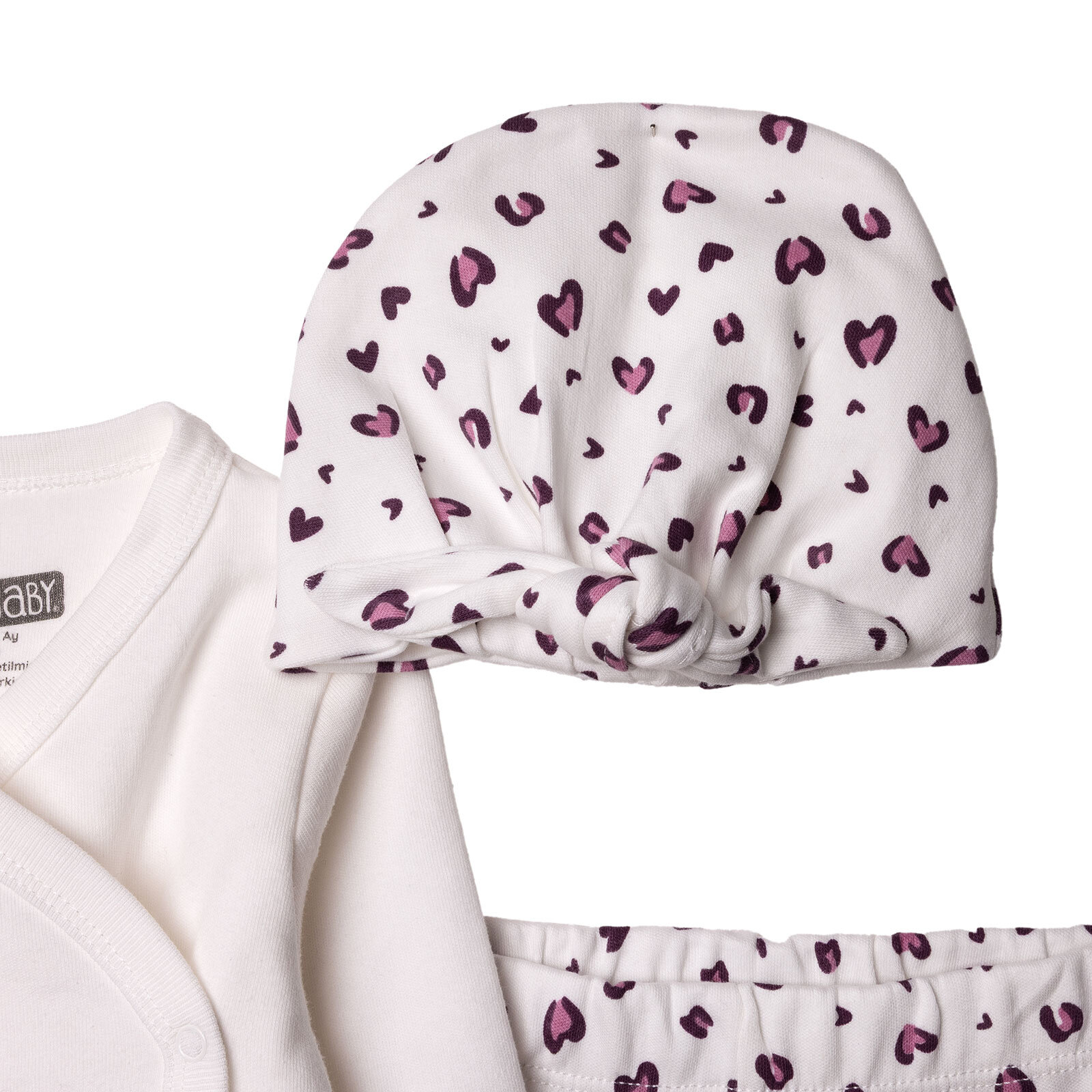 Kız Bebek Yenidoğan Zıbın-Şapka-Patikli İnterlok V Yaka Uzun Kol Patikli Paça