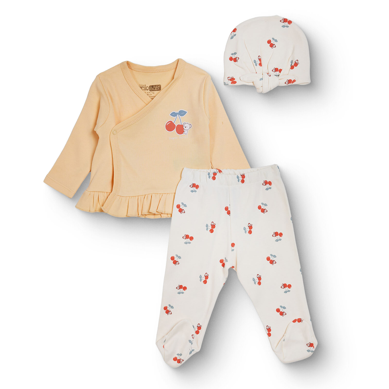 Kız Bebek Yenidoğan Zıbın-Şapka-Patikli V Yaka Uzun Kol Patikli Paça