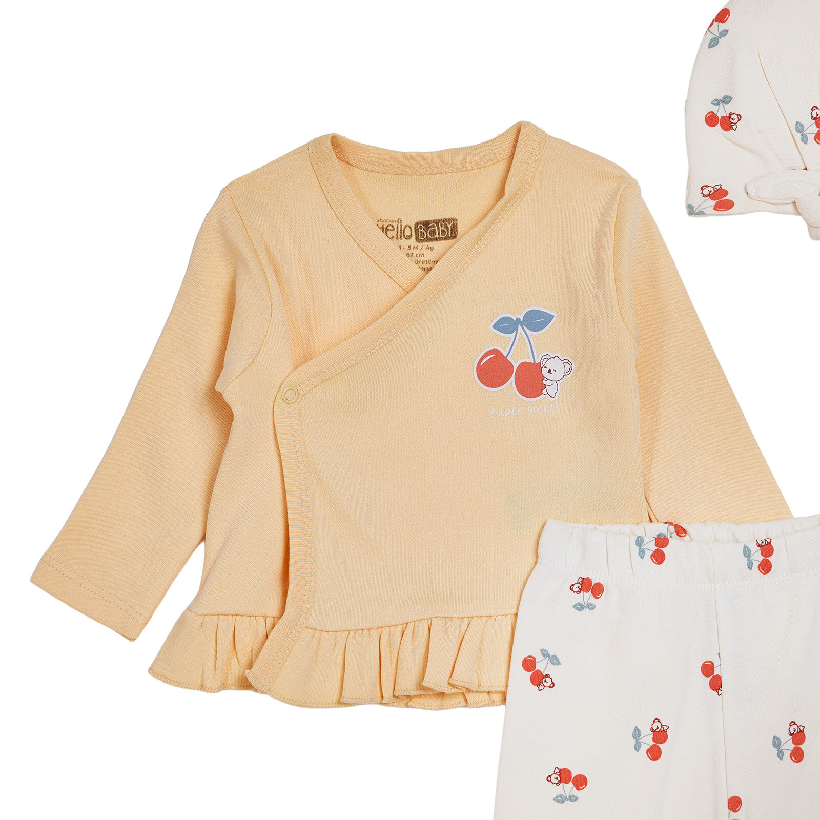 Kız Bebek Yenidoğan Zıbın-Şapka-Patikli V Yaka Uzun Kol Patikli Paça