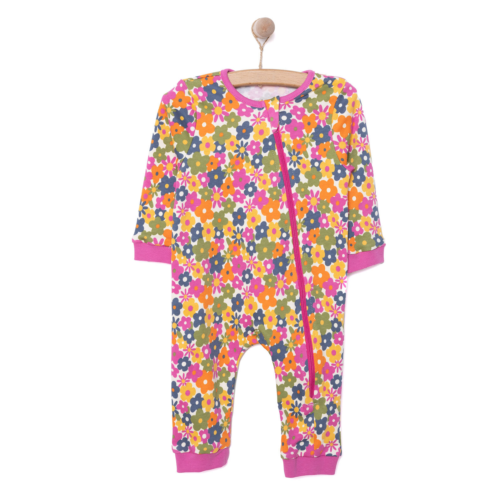 Kız Çiçek Desenli Uzun Kol Fermuarlı Patiksiz Tulum Kız Çiçek Desenli Uzun Kol Fermuarlı Patiksiz Tulum