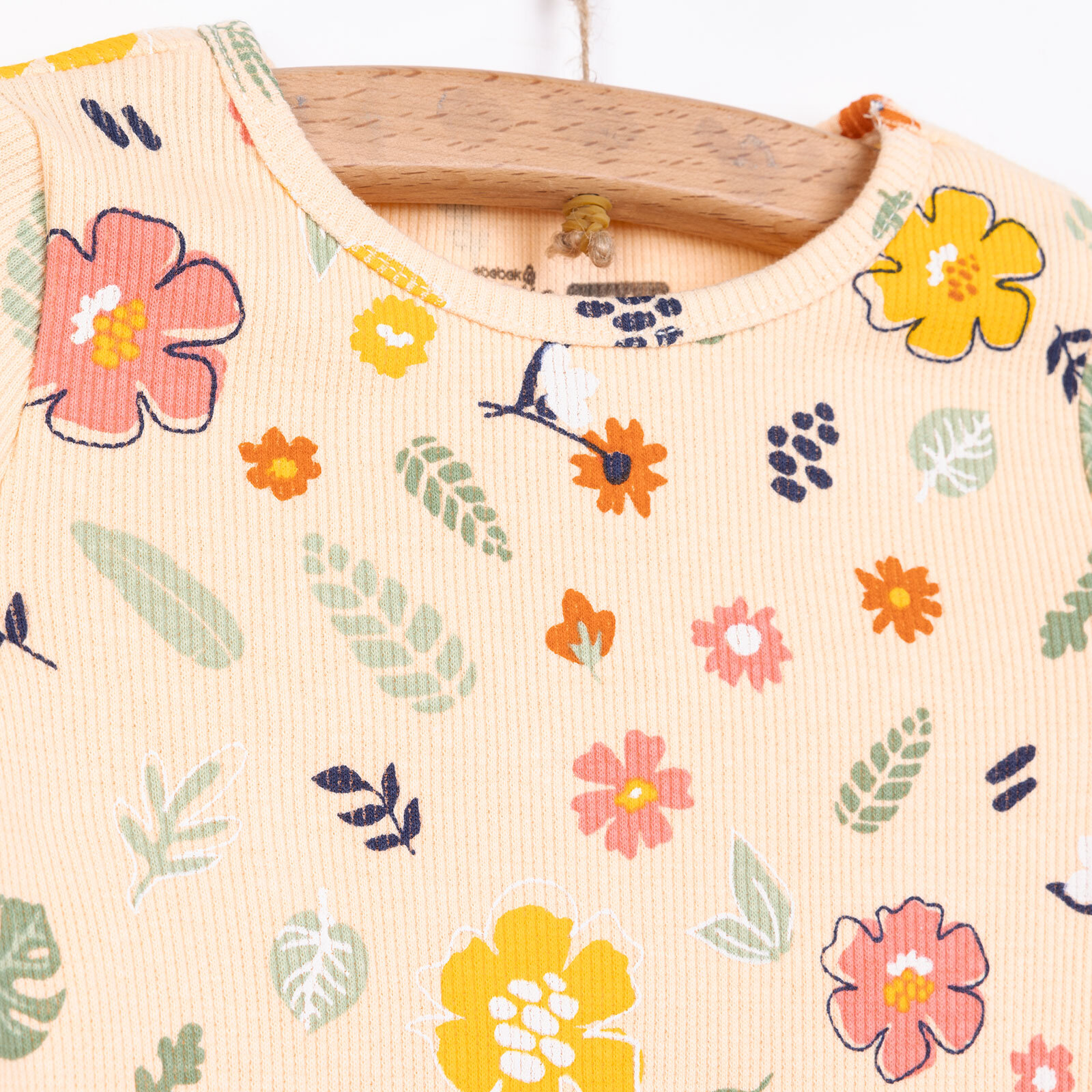 Kız Bebek Pijama Takım Kaşkorse Çiçek Desenli Bisiklet Yaka Uzun Kol Somon