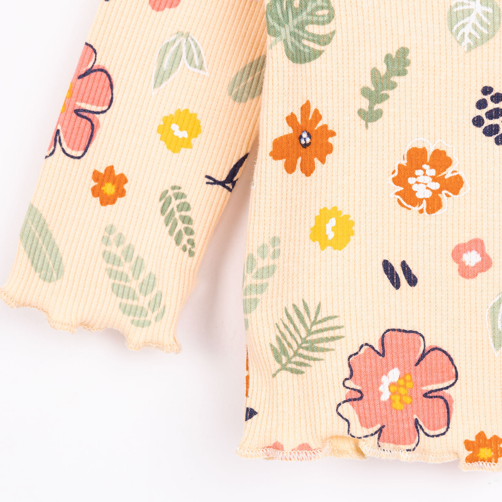 Kız Bebek Pijama Takım Kaşkorse Çiçek Desenli Bisiklet Yaka Uzun Kol Somon