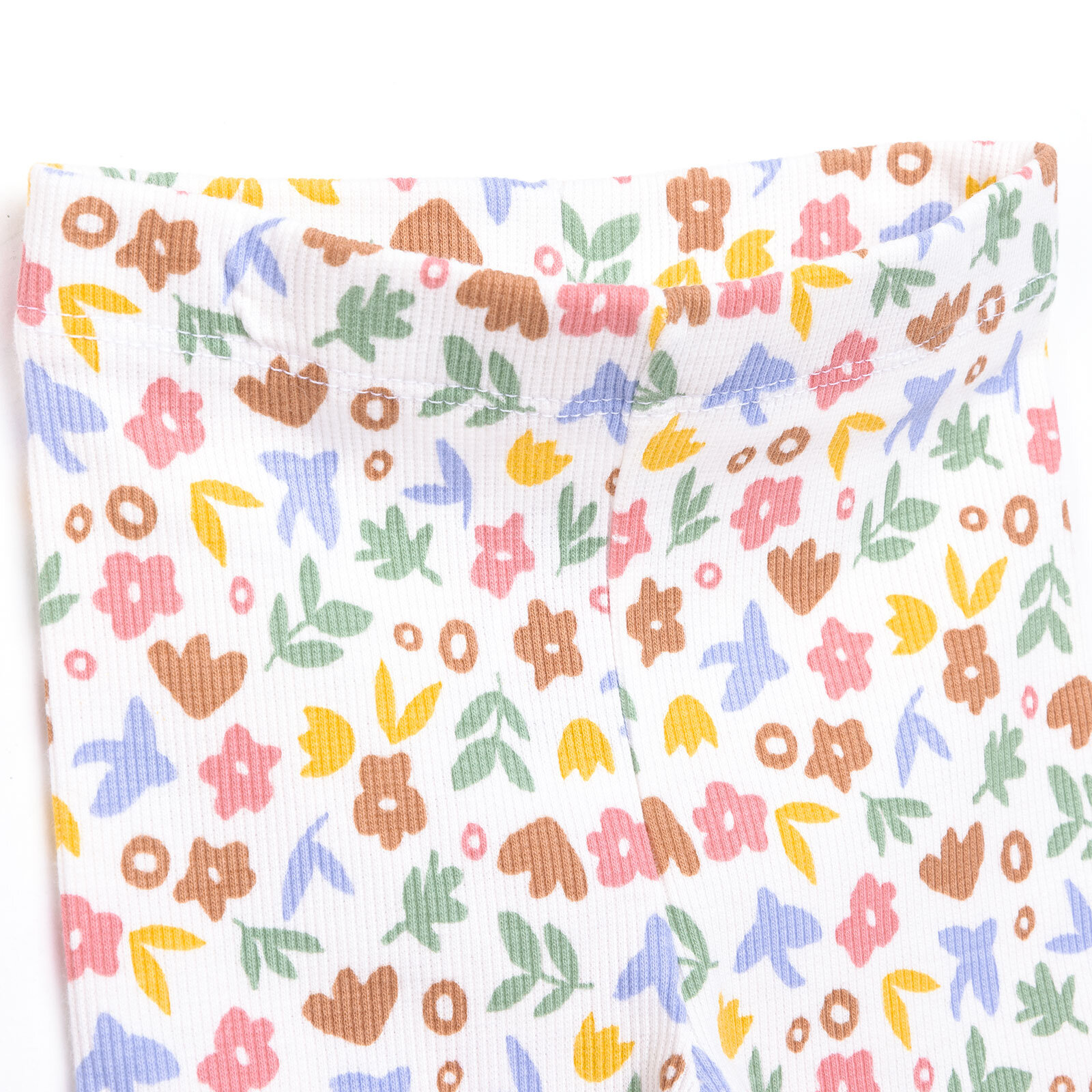 Kız Bebek Pijama Takım Kaşkorse Çiçek Desenli Bisiklet Yaka Uzun Kollu Ekru