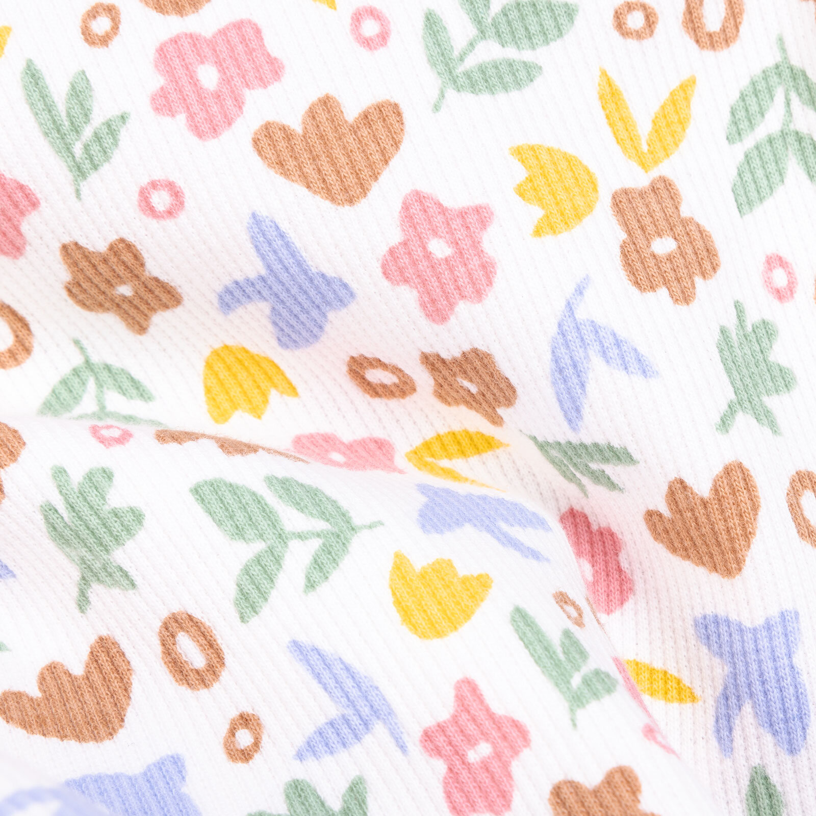 Kız Bebek Pijama Takım Kaşkorse Çiçek Desenli Bisiklet Yaka Uzun Kollu Ekru