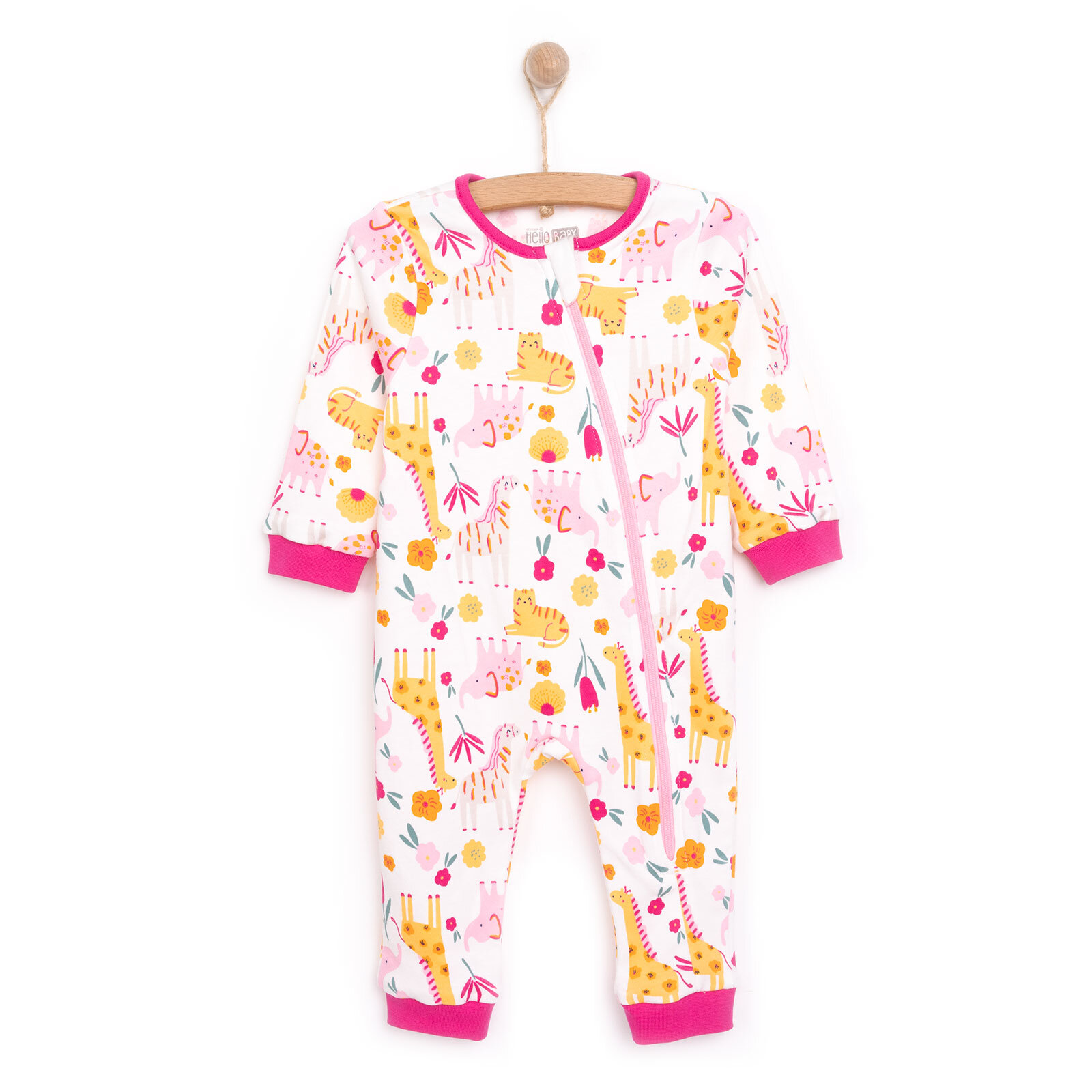 Kız Hayvan Desenli Uzun Kol Fermuarlı Patiksiz Tulum