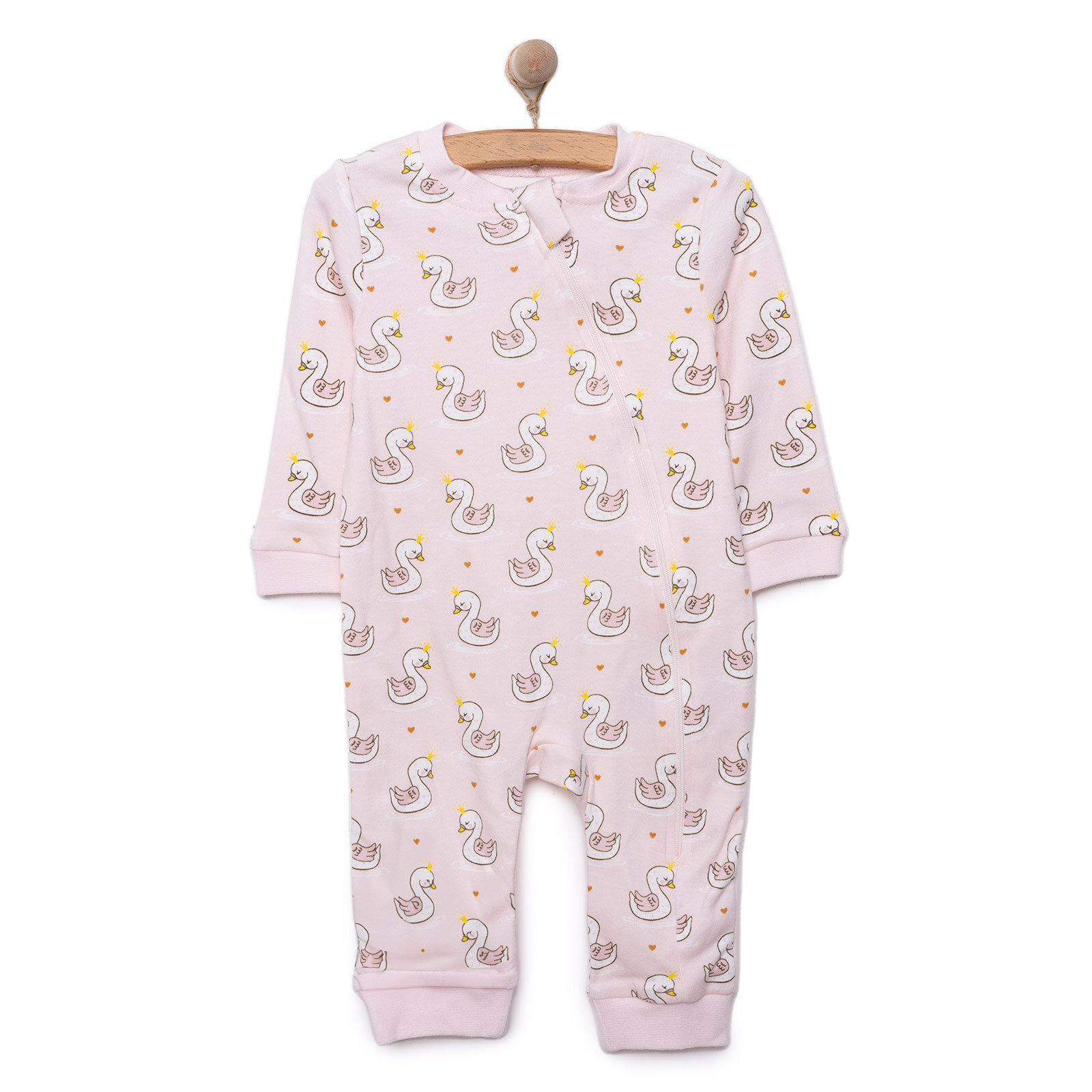 Kız Kuğu Desenli Fermuarlı Patiksiz Tulum