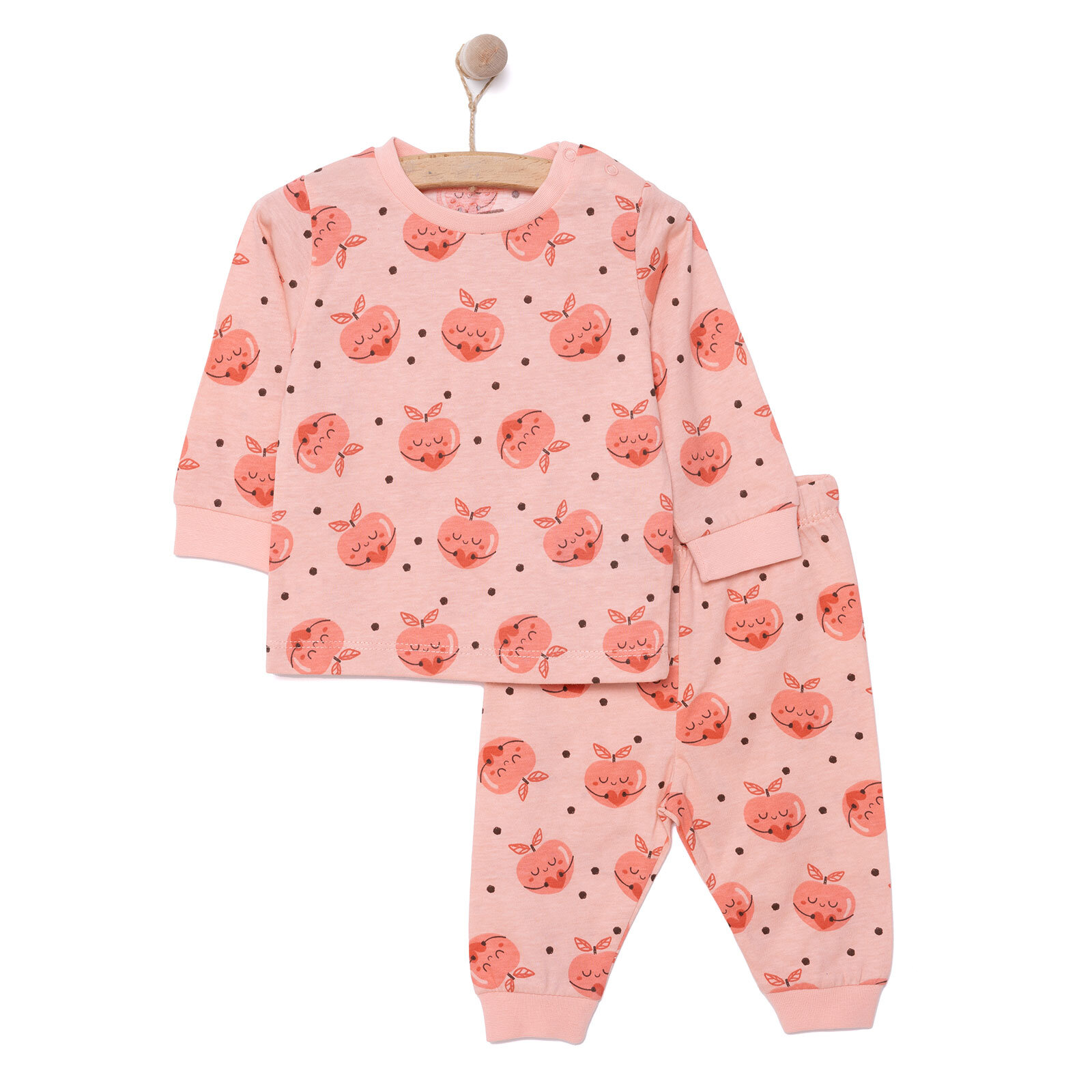 Kız Şeftali Desenli Uzun Kol Pijama Takımı