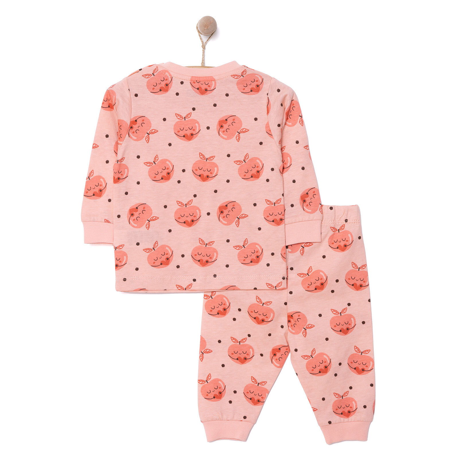 Kız Şeftali Desenli Uzun Kol Pijama Takımı