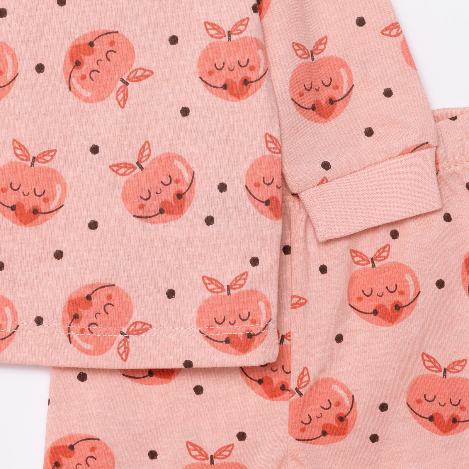 Kız Şeftali Desenli Uzun Kol Pijama Takımı