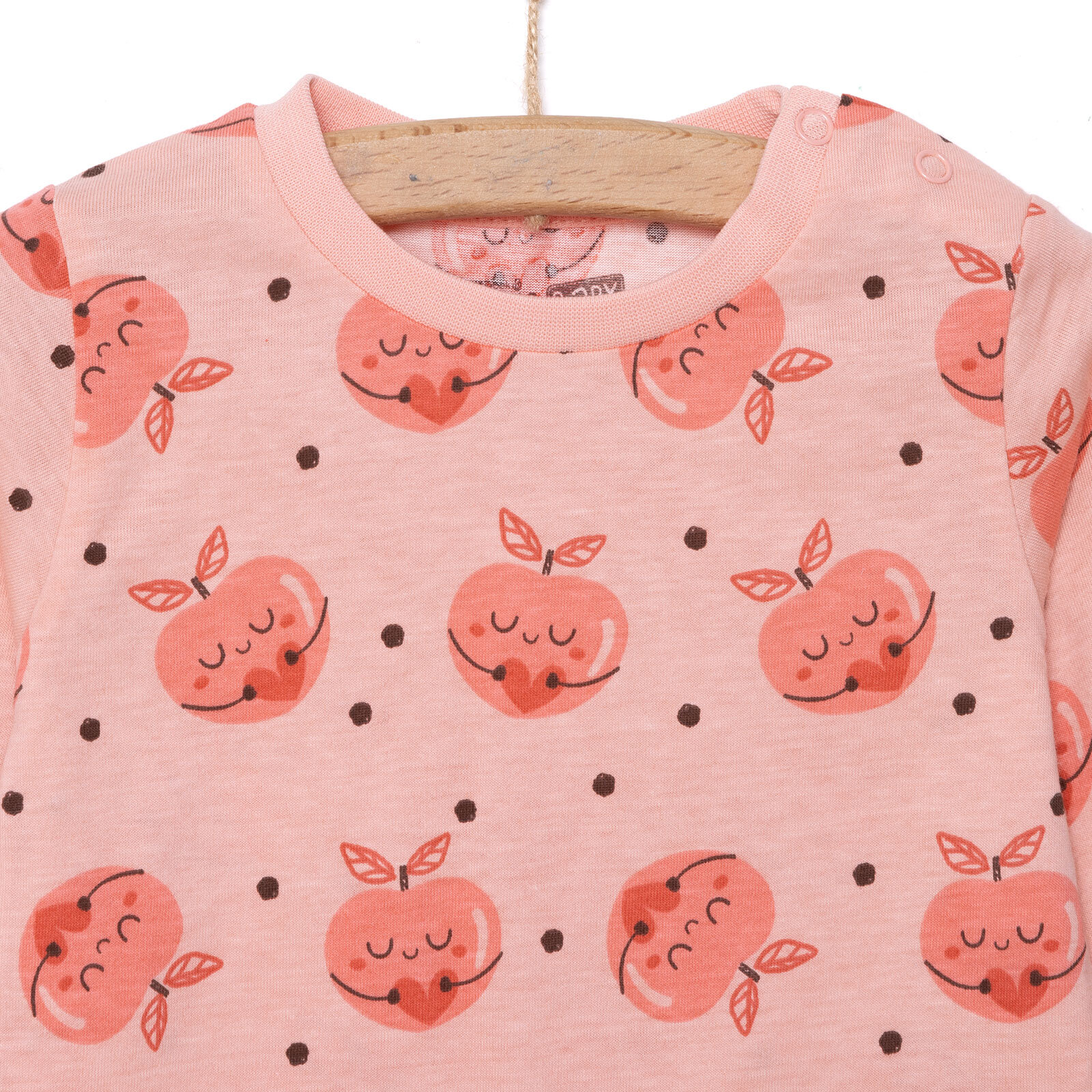 Kız Şeftali Desenli Uzun Kol Pijama Takımı