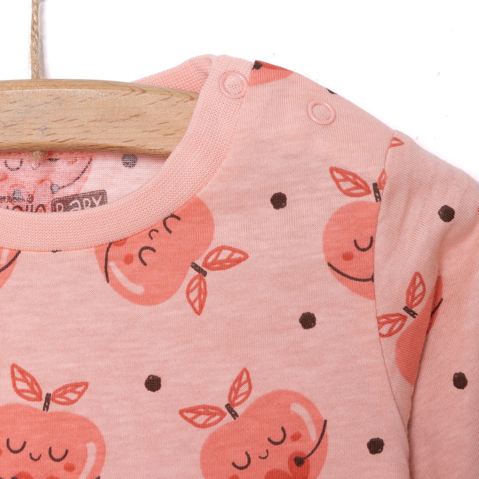 Kız Şeftali Desenli Uzun Kol Pijama Takımı