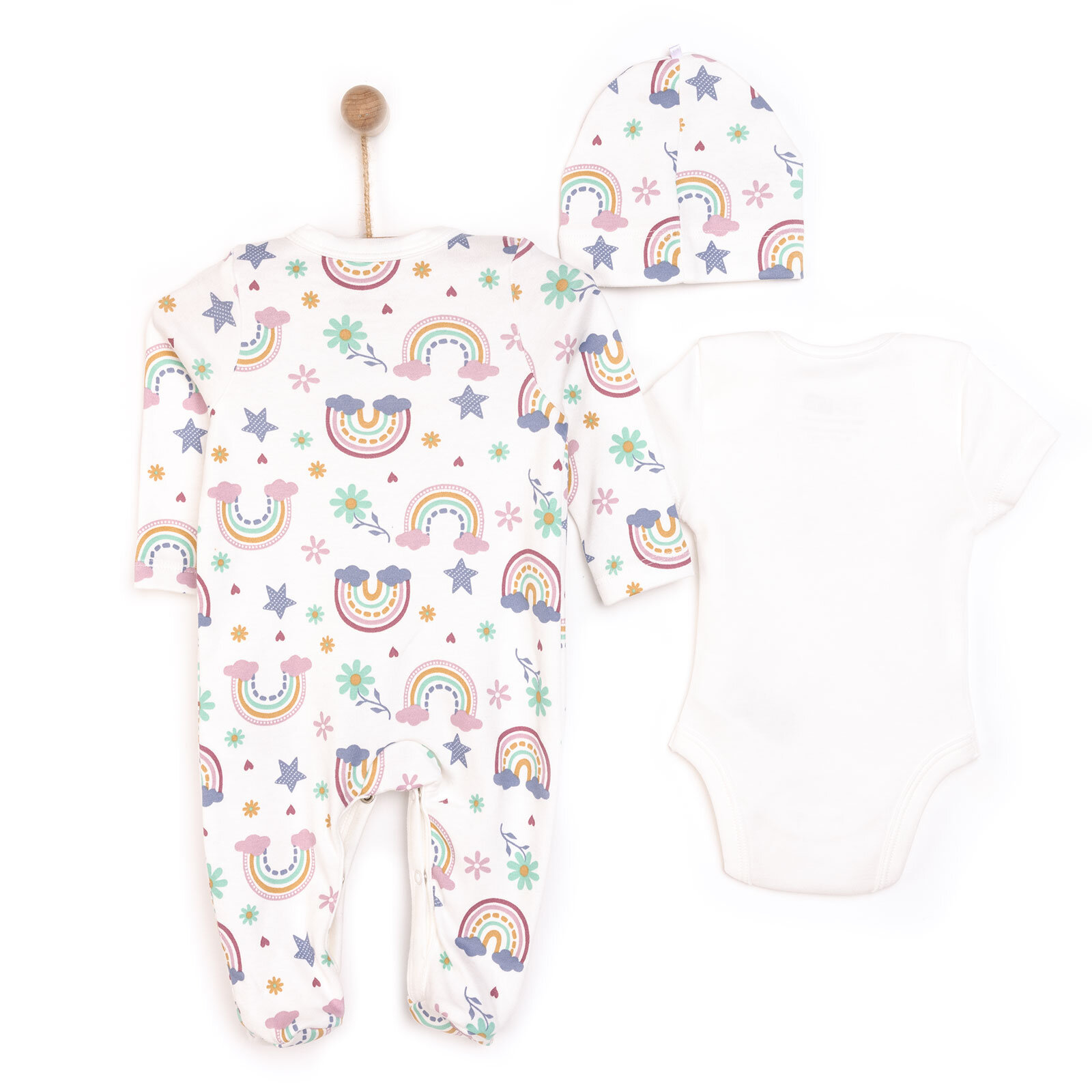 Kız Bebek Yenidoğan Tulum Body Şapka %100 Pamuk Çıtçıtlı Bisiklet Yaka Uzun Kol Patikli Ekru Kız Bebek Yenidoğan Tulum Body Şapka %100 Pamuk Çıtçıtlı Bisiklet Yaka Uzun Kol Patikli Ekru