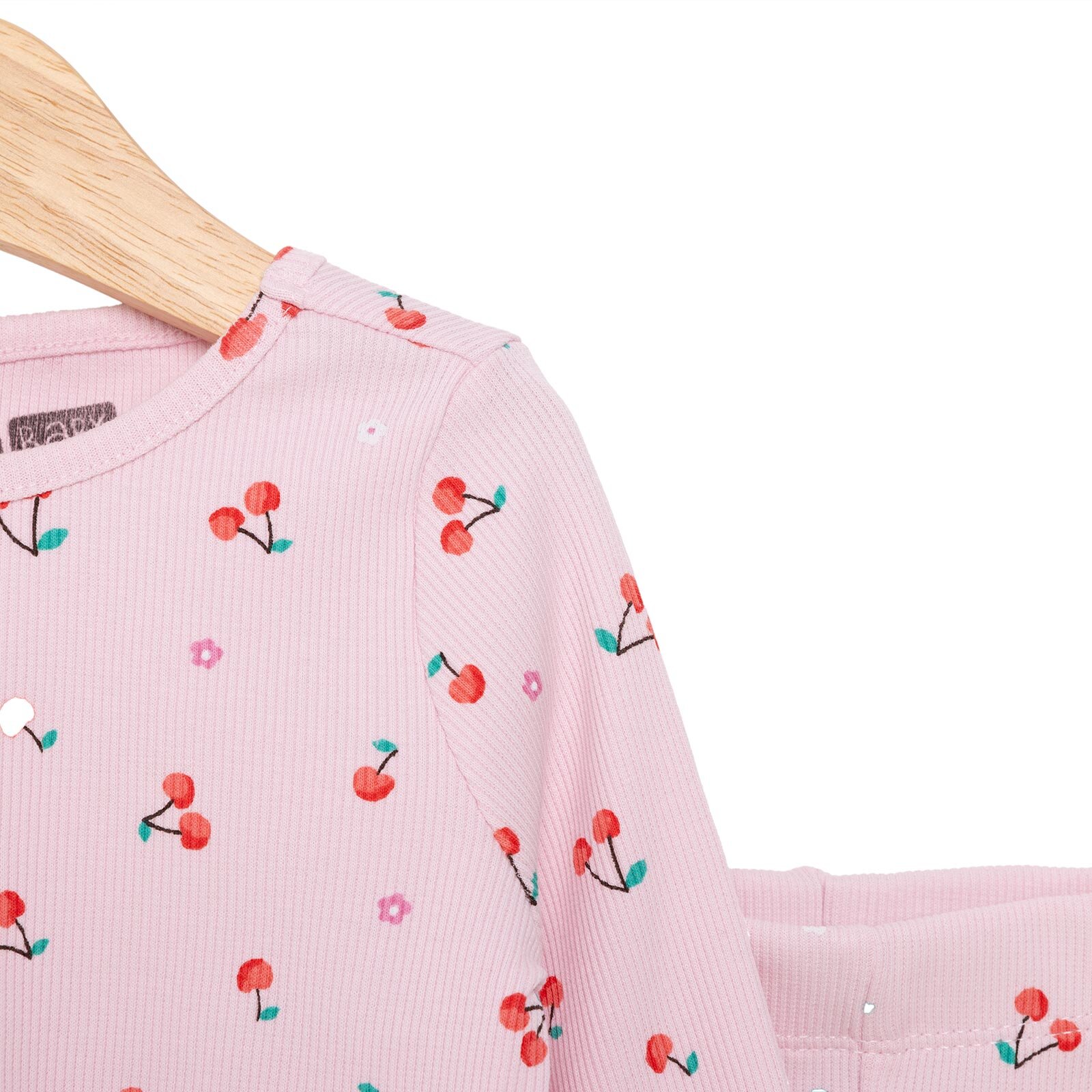 Kız Bebek Pijama Takım Kaşkorse Kiraz Desenli Bisiklet Yaka Uzun Kol Pembe