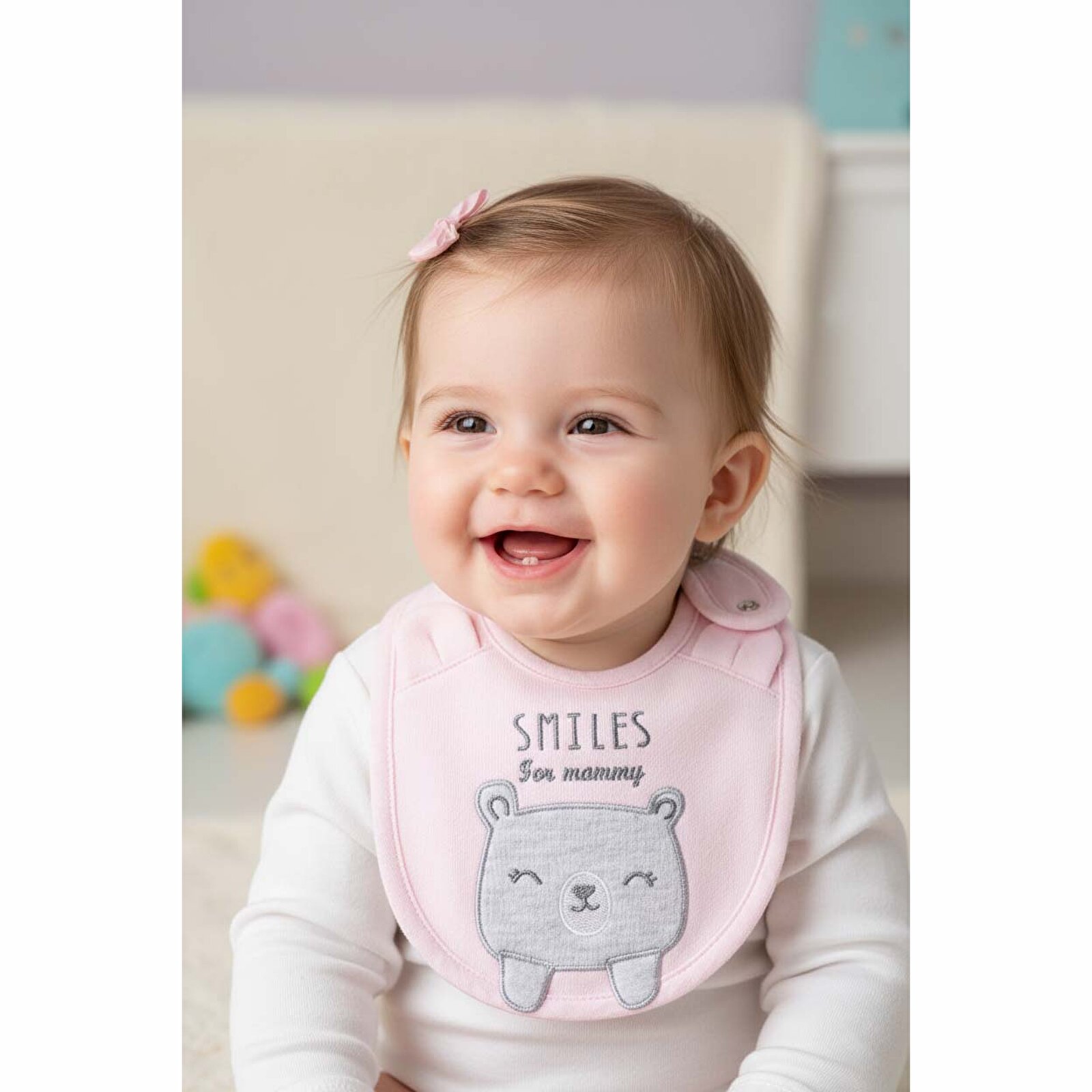 Nakışlı Kulaklı Mama Önlük - Kız