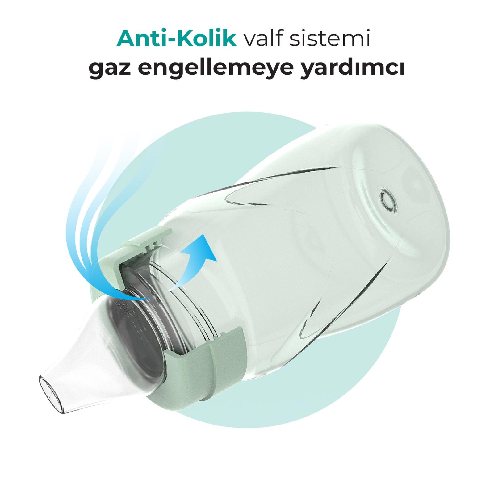 Kulplu Akıtmaz Alıştırma Bardaı 270ml Powder Green & Anti- kolik Uç
