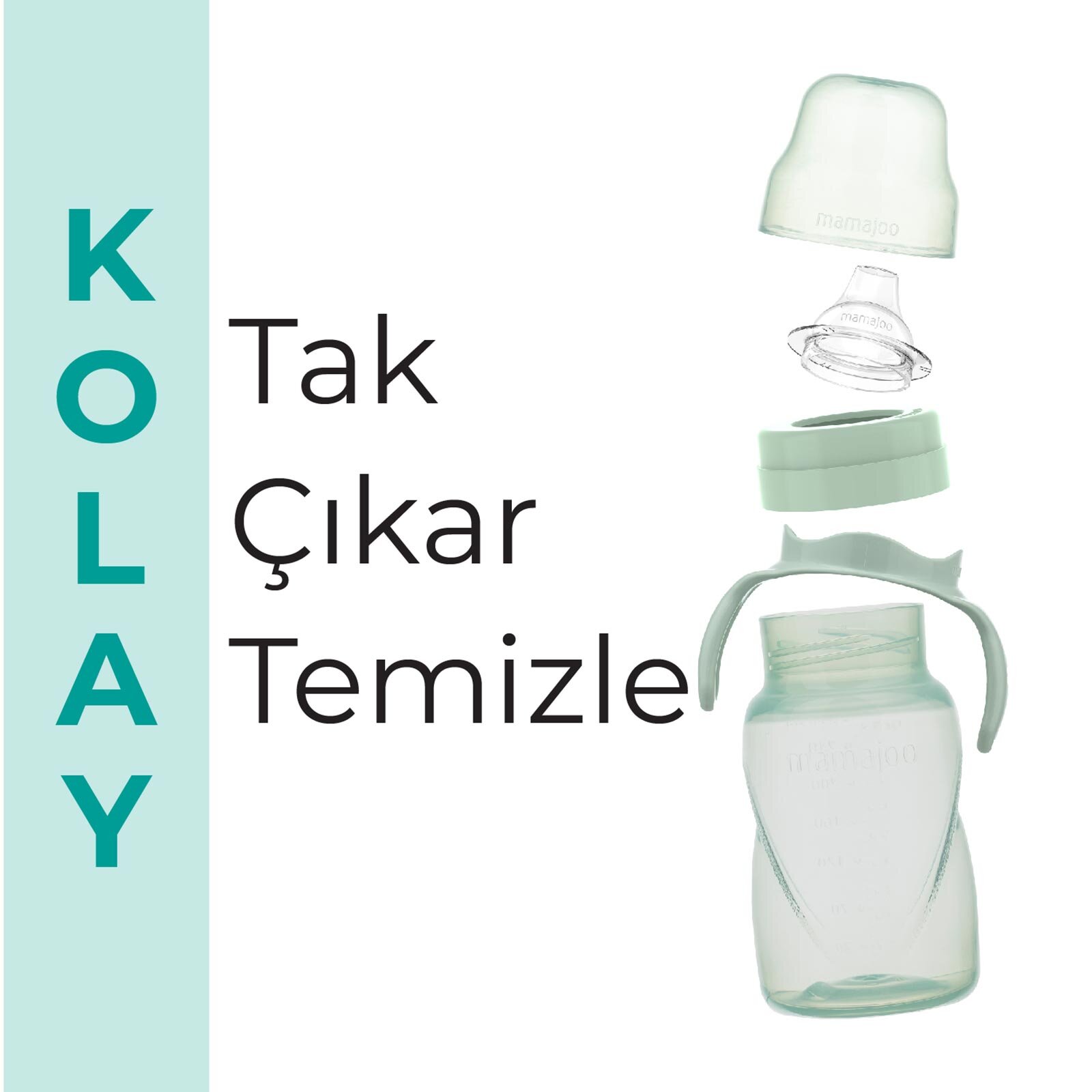 Kulplu Akıtmaz Alıştırma Bardaı 270ml Powder Green & Anti- kolik Uç