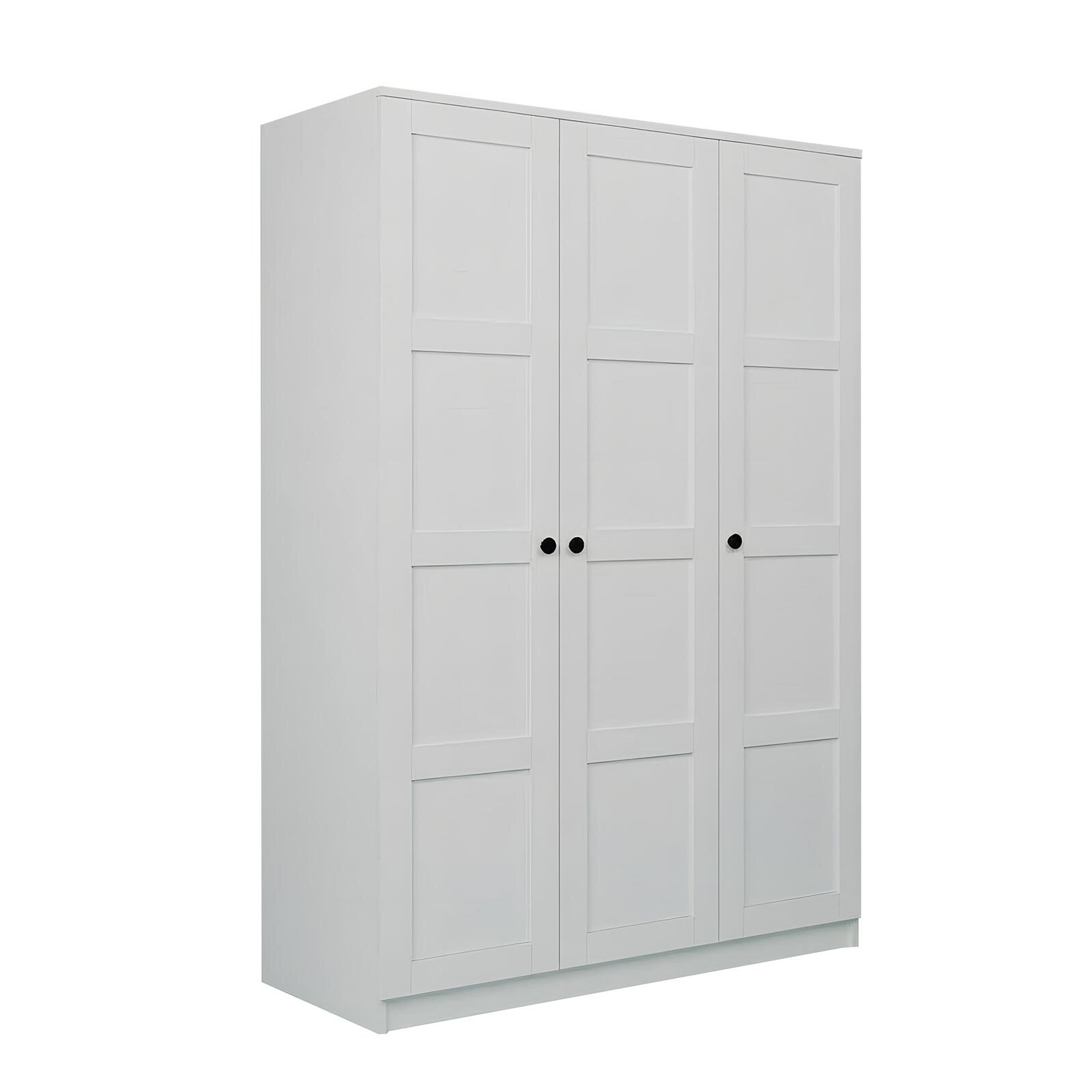 Lucas 3 Kapaklı, 6 Raf Bölmeli, Askılıklı Geniş Elbise Dolabı, Gardırop, Beyaz 190x135