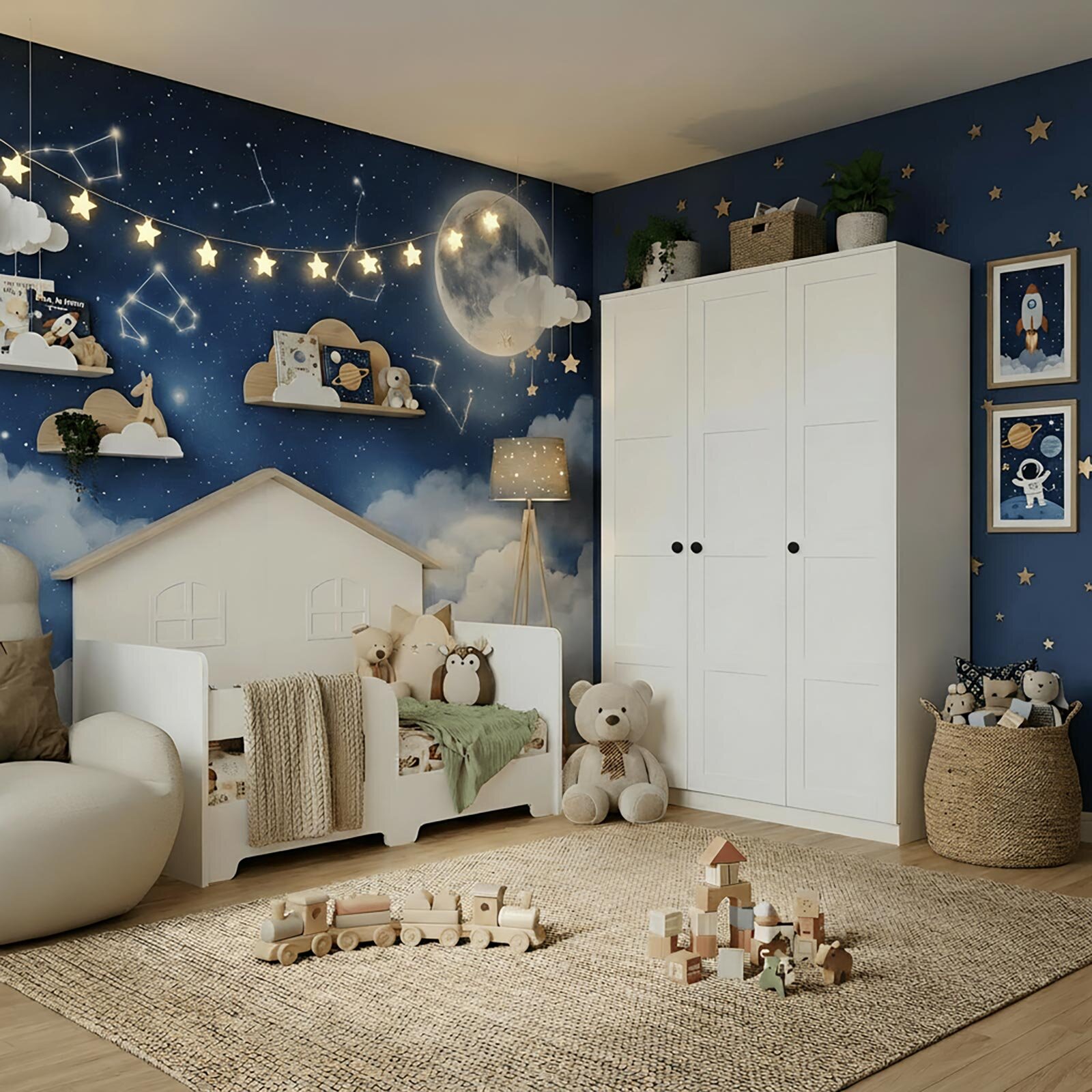 Lucas 3 Kapaklı, 6 Raf Bölmeli, Askılıklı Geniş Elbise Dolabı, Gardırop, Beyaz 190x135