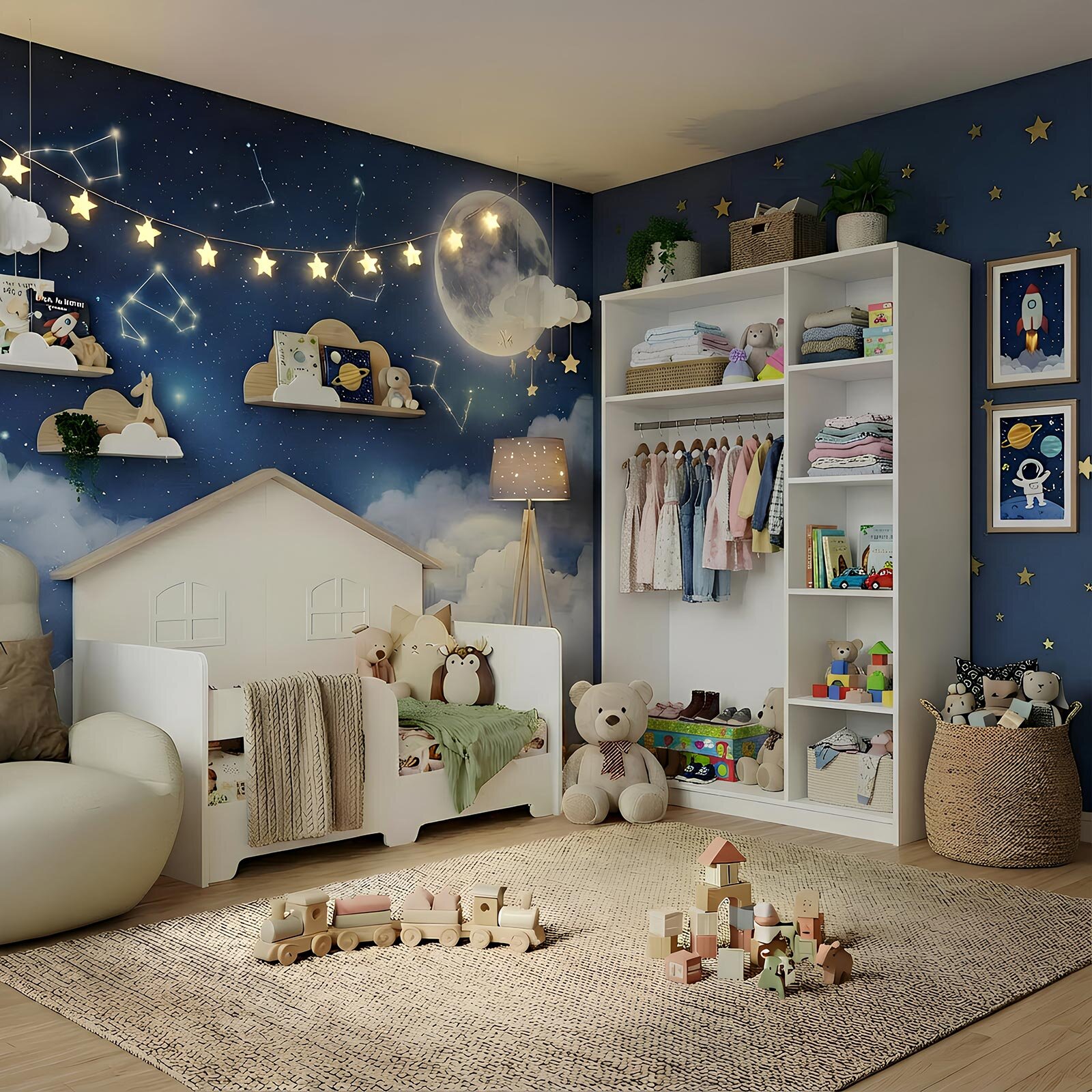 Lucas 3 Kapaklı, 6 Raf Bölmeli, Askılıklı Geniş Elbise Dolabı, Gardırop, Beyaz 190x135