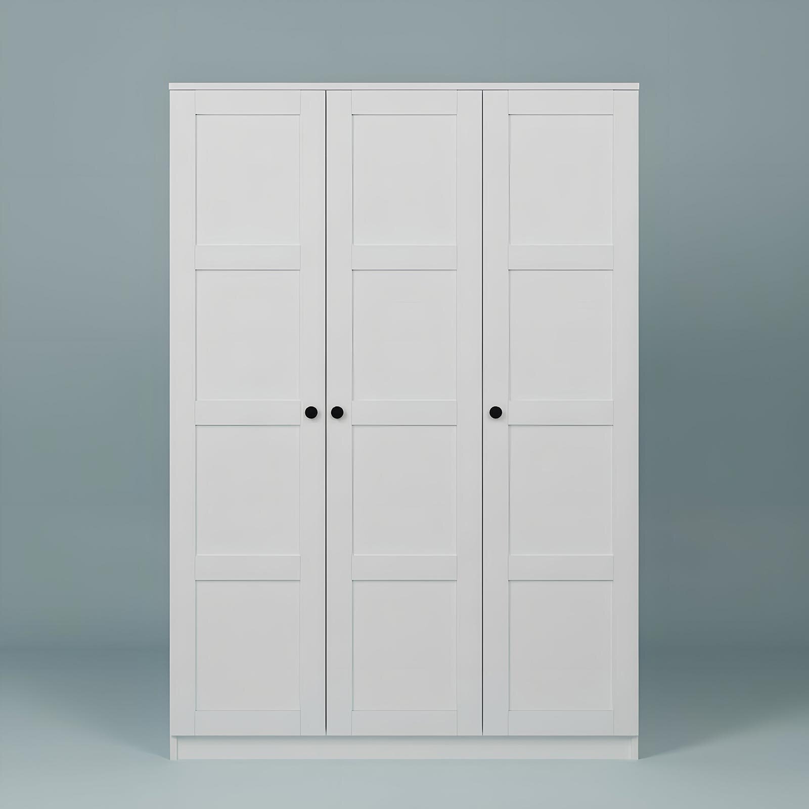 Lucas 3 Kapaklı, 6 Raf Bölmeli, Askılıklı Geniş Elbise Dolabı, Gardırop, Beyaz 190x135