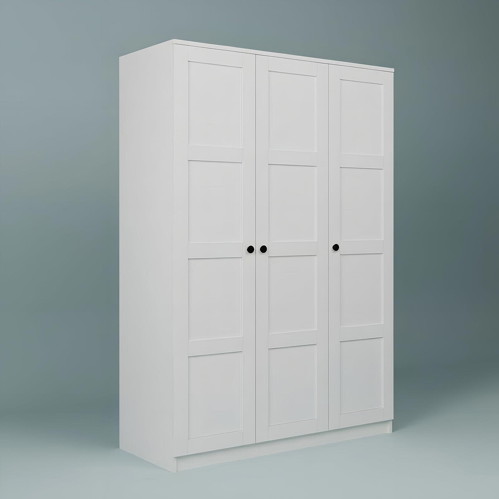 Lucas 3 Kapaklı, 6 Raf Bölmeli, Askılıklı Geniş Elbise Dolabı, Gardırop, Beyaz 190x135