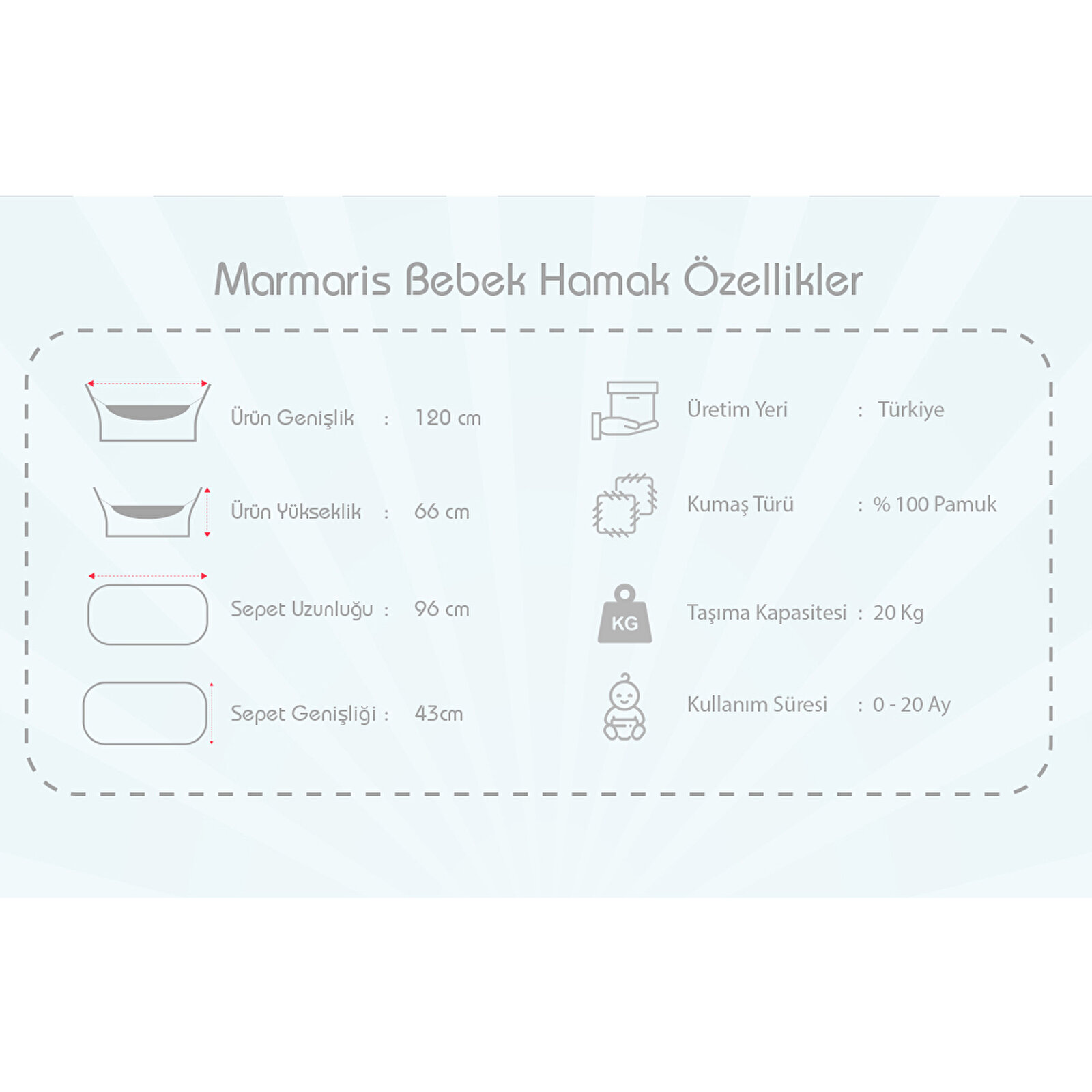 Marmaris Katlanır ve Sallanabilir Bebek Hamağı Gri