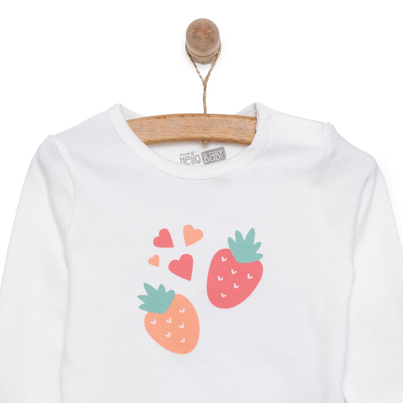 Meyve Baskılı Yenidoğan Kız Body-Patikli Alt-Şapka Kız Bebek