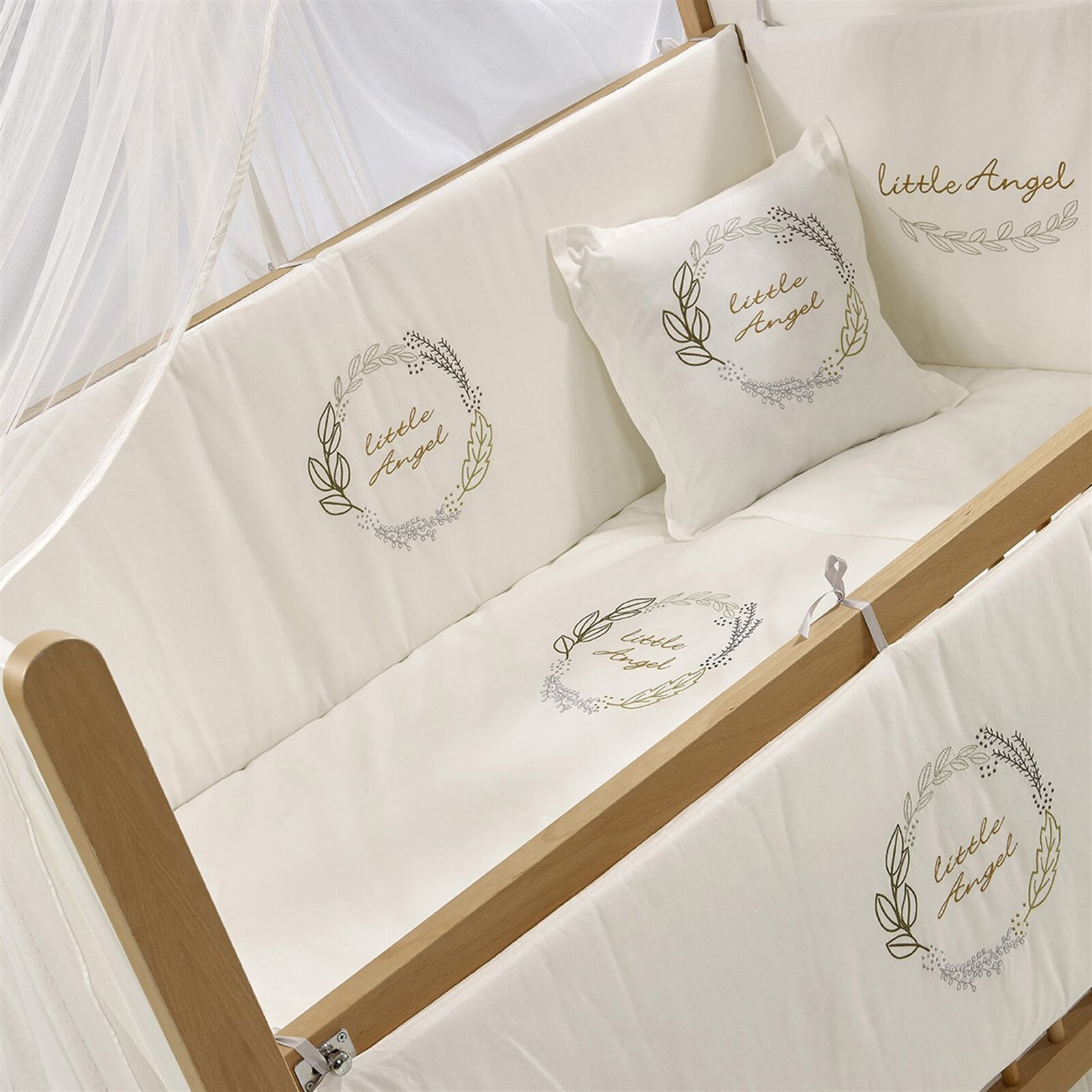 Mia Naturel Anne Yanı Ahşap Sallanabilir ve Asansörlü Beşik Beyaz/Naturel 60x120cm