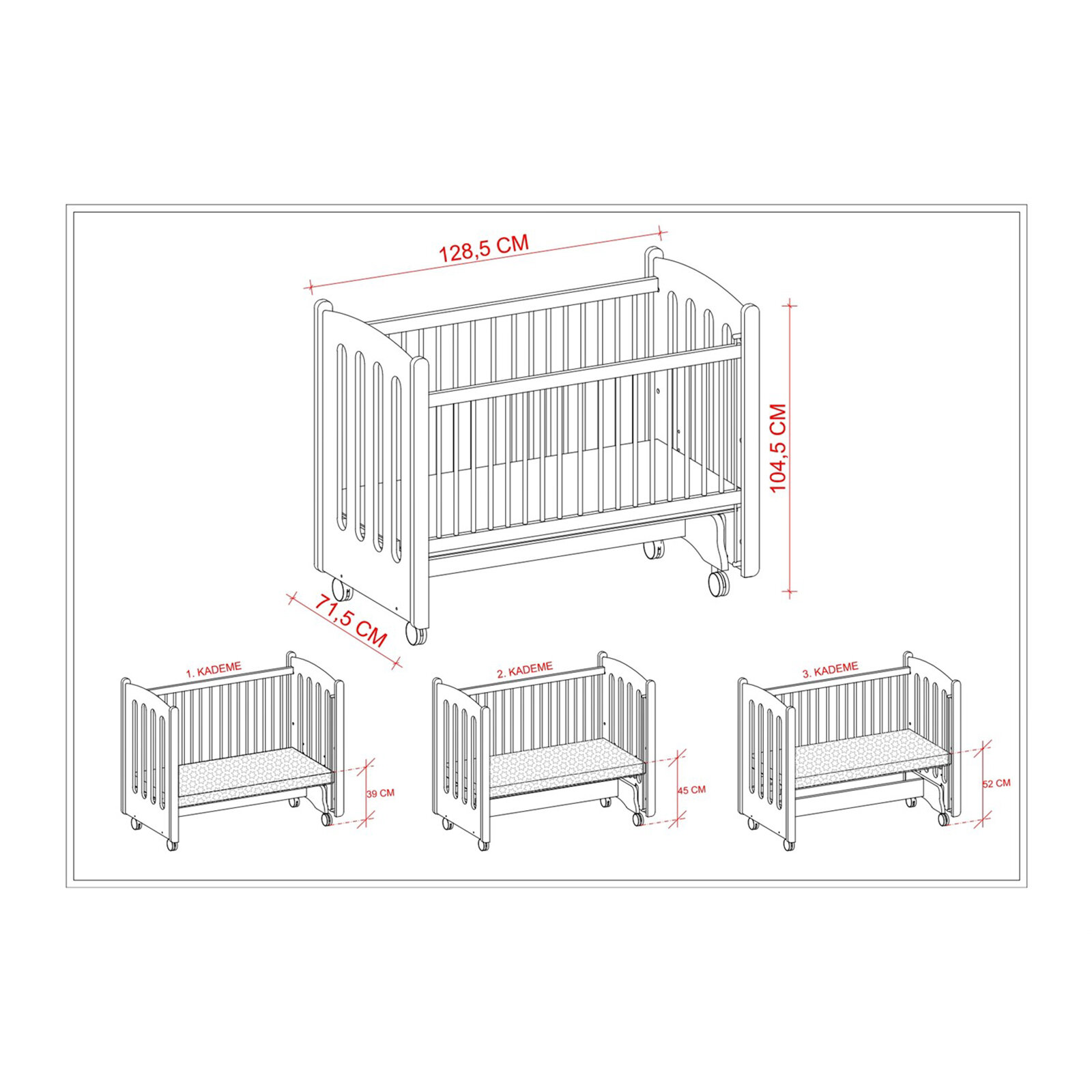 Mia Naturel Anne Yanı Ahşap Sallanabilir ve Asansörlü Beşik Beyaz/Naturel 60x120cm
