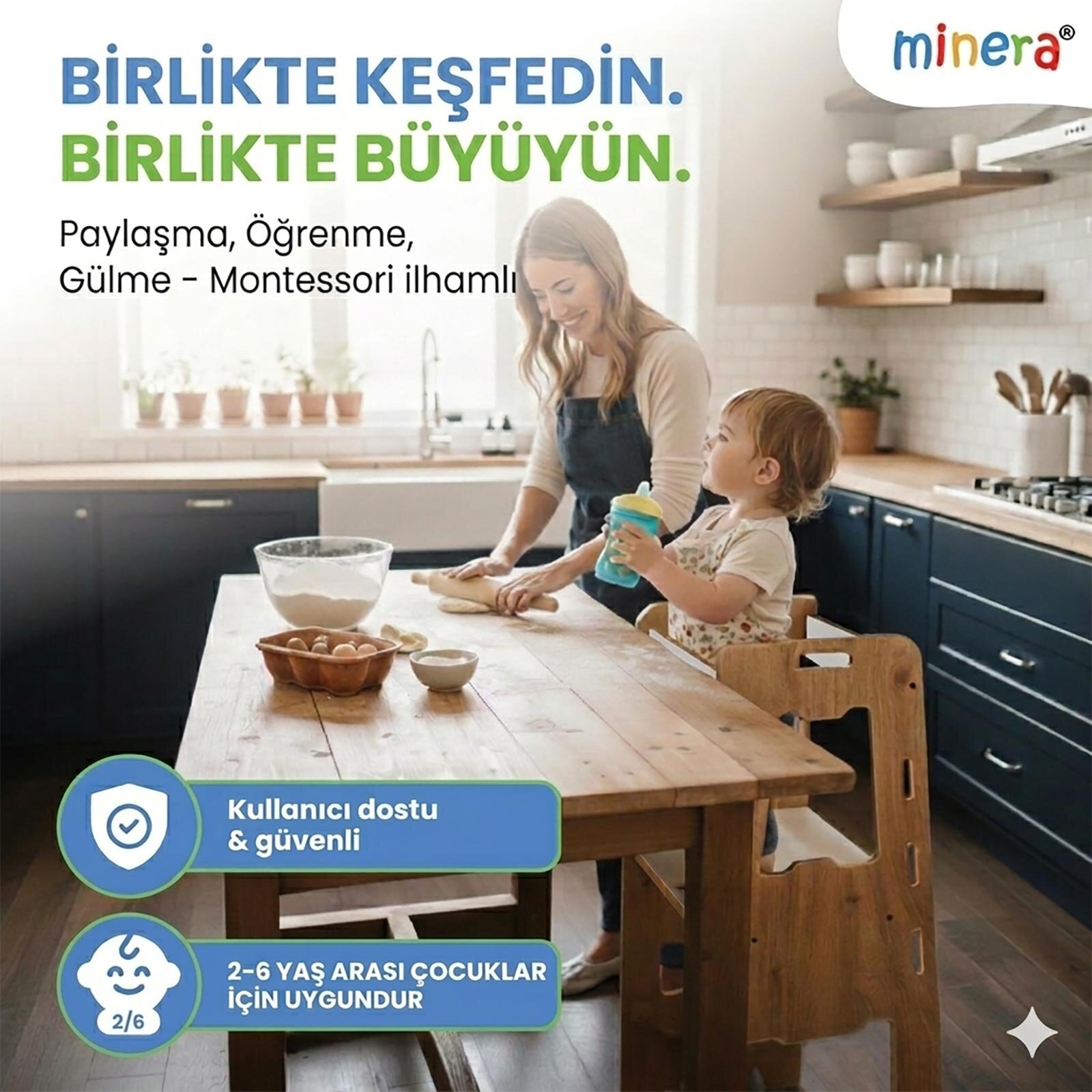 Ahşap Montessori Çocuk Öğrenme Kulesi Naturel 2-6 Yaş Ahşap Montessori Çocuk Öğrenme Kulesi Naturel 2-6 Yaş
