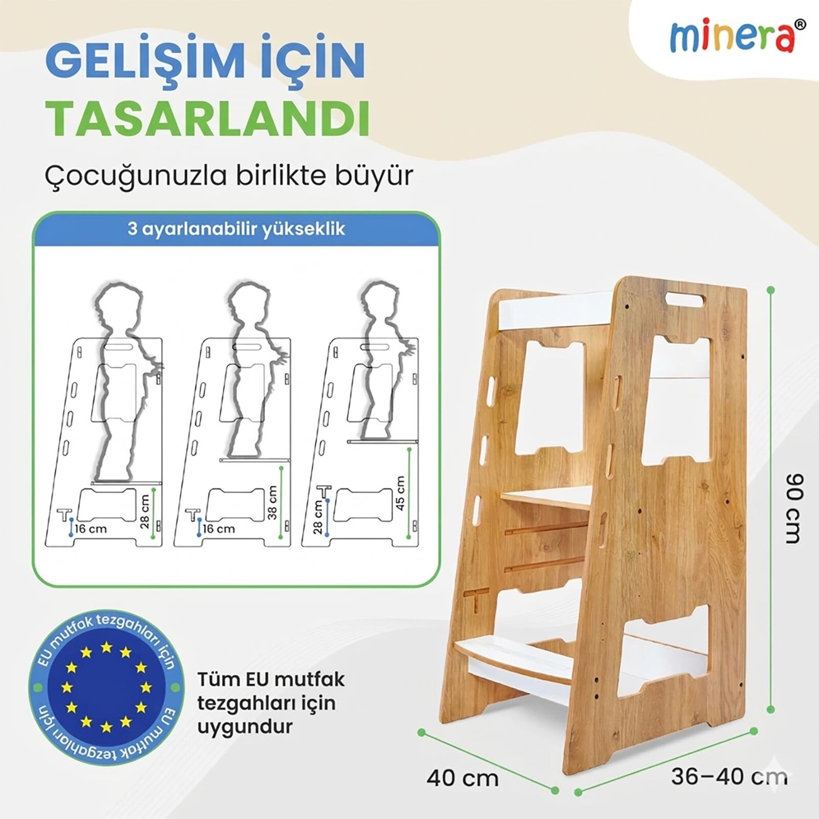 Ahşap Montessori Çocuk Öğrenme Kulesi Naturel 2-6 Yaş Ahşap Montessori Çocuk Öğrenme Kulesi Naturel 2-6 Yaş