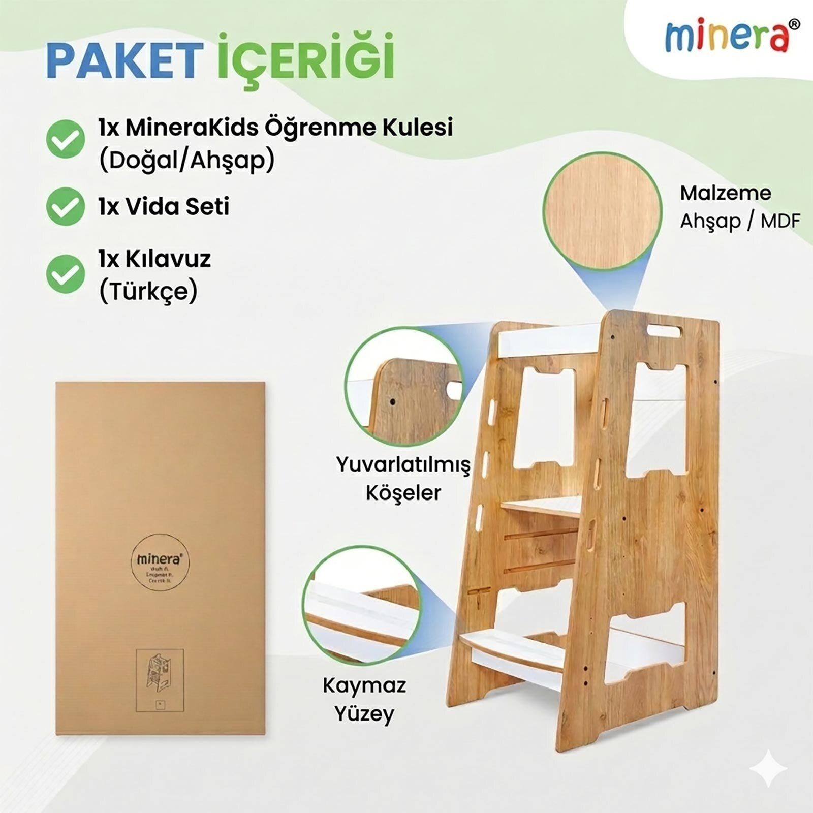 Ahşap Montessori Çocuk Öğrenme Kulesi Naturel 2-6 Yaş Ahşap Montessori Çocuk Öğrenme Kulesi Naturel 2-6 Yaş
